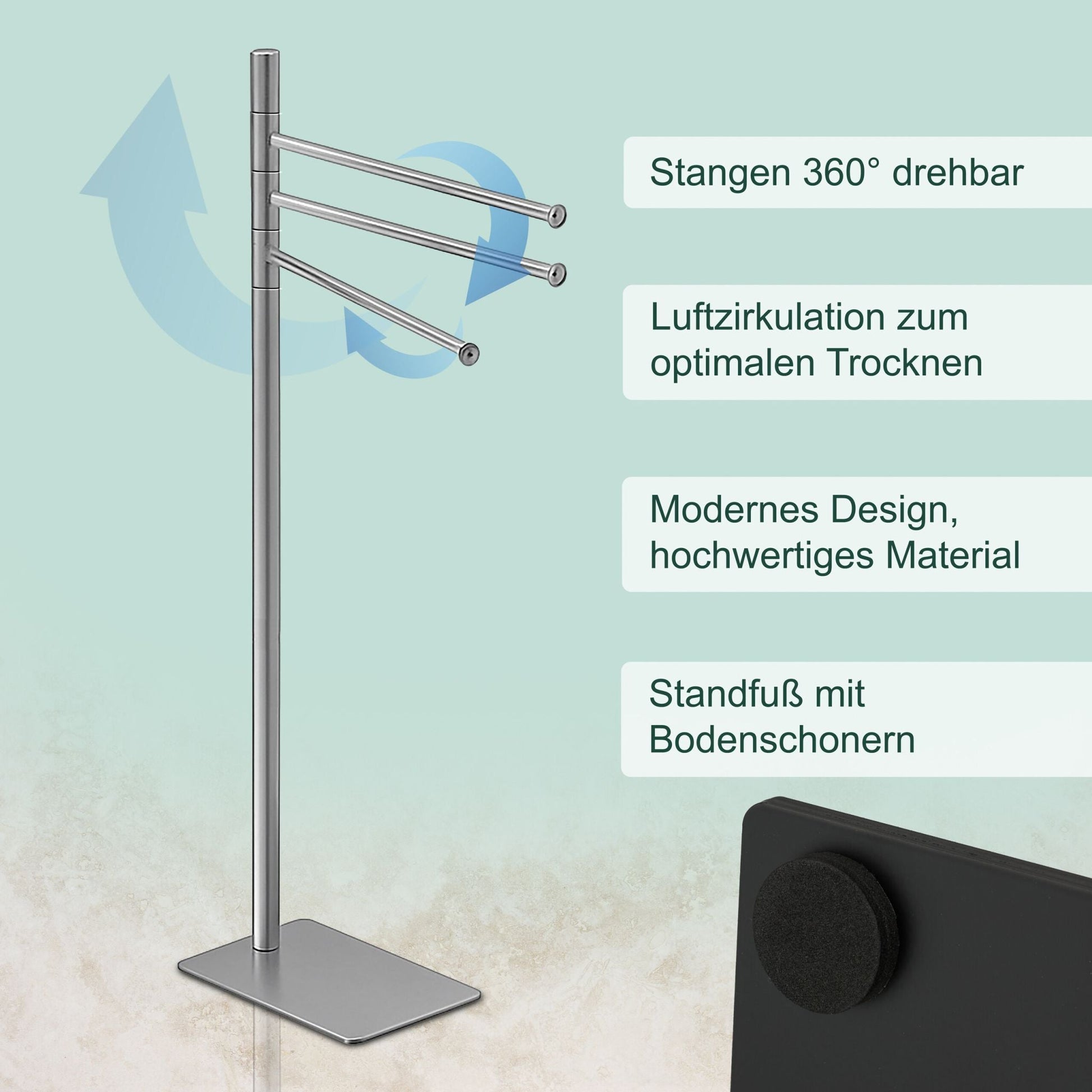 Handtuchständer mit 3 Stangen Silber von Relaxdays