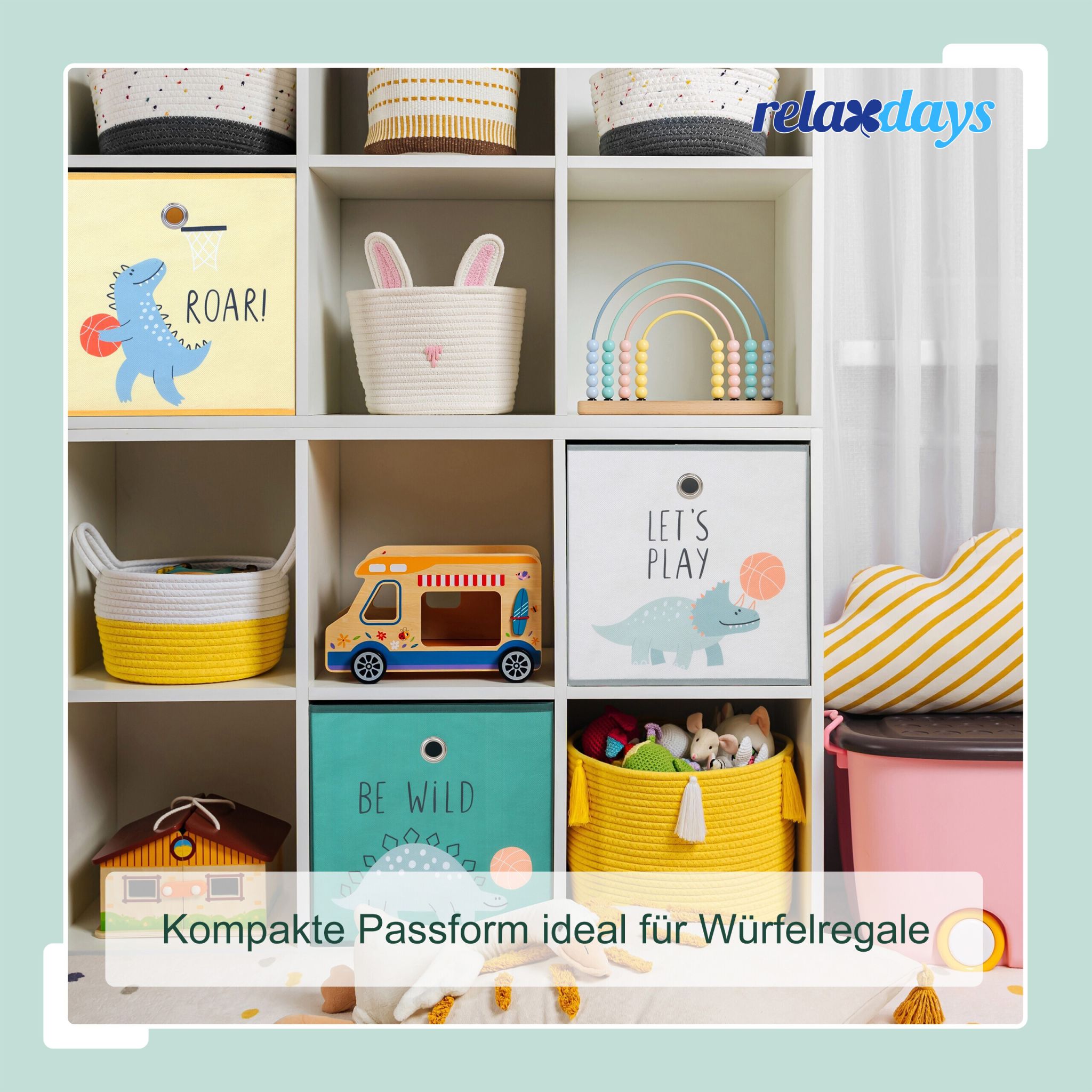 Kinder Aufbewahrungsboxen 3er-Set Gelb-Grün-Grau von Relaxdays