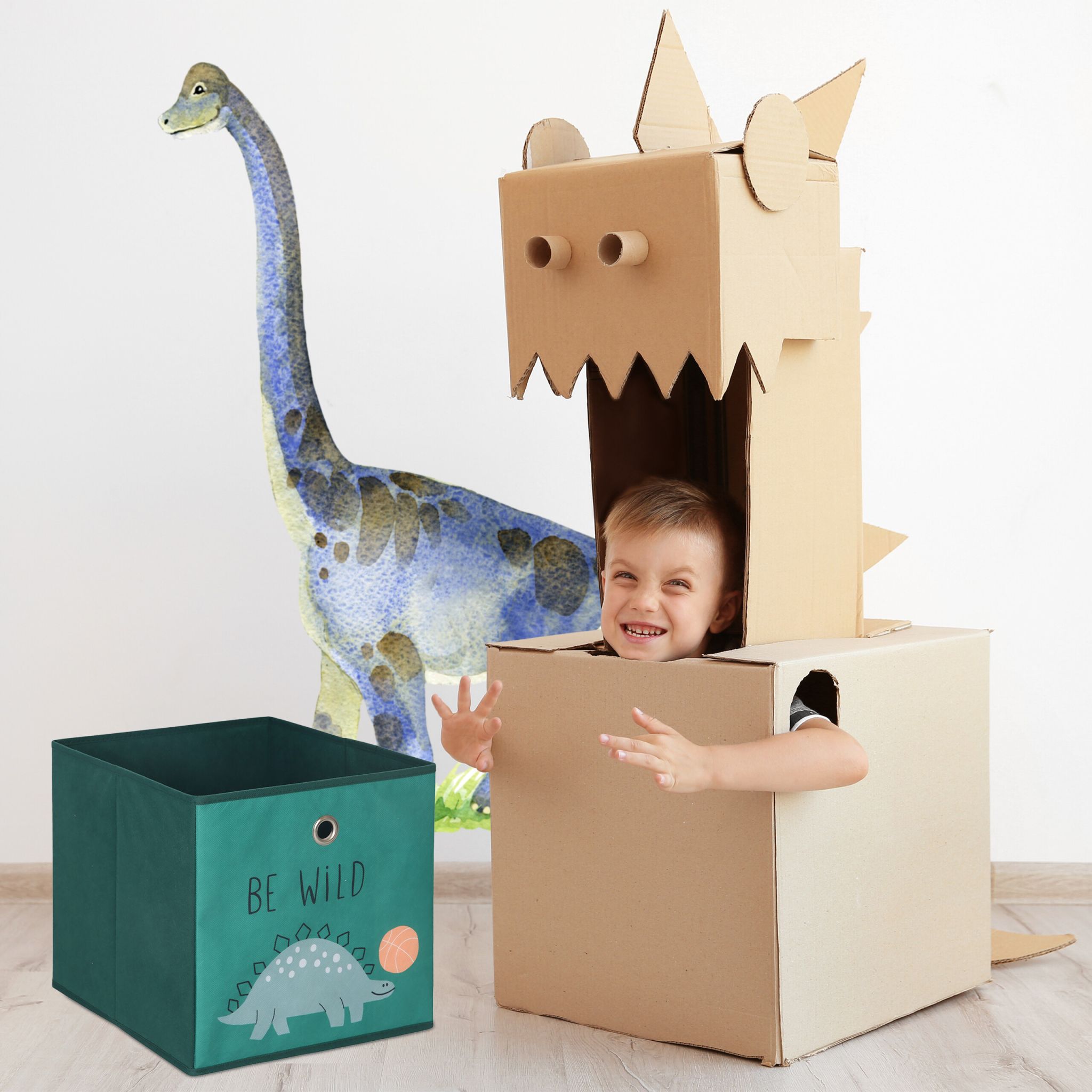 Kinder Aufbewahrungsboxen 3er-Set Beige-Grün-Grau von Relaxdays