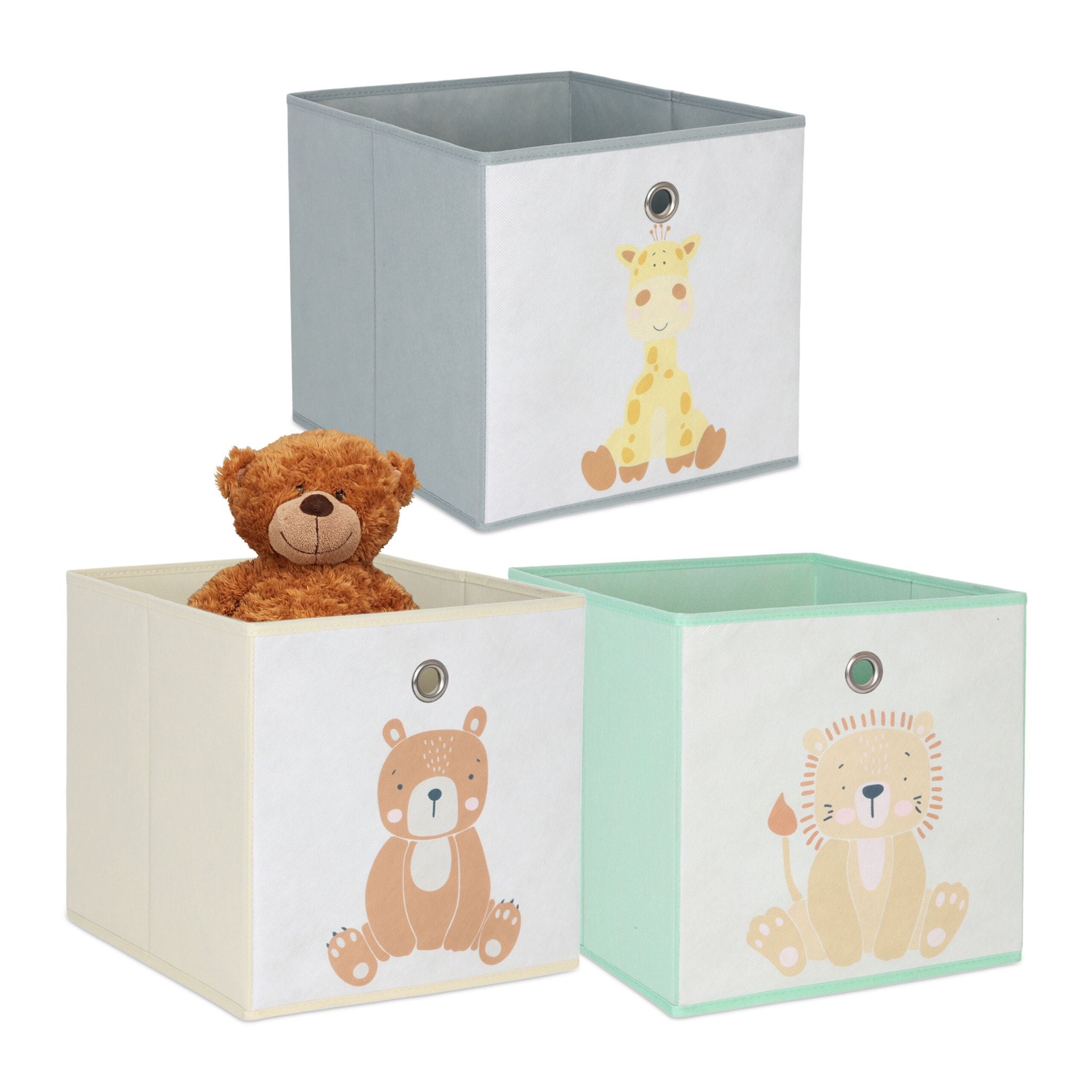 Kinder Aufbewahrungsboxen 3er-Set Creme-Grün-Grau von Relaxdays