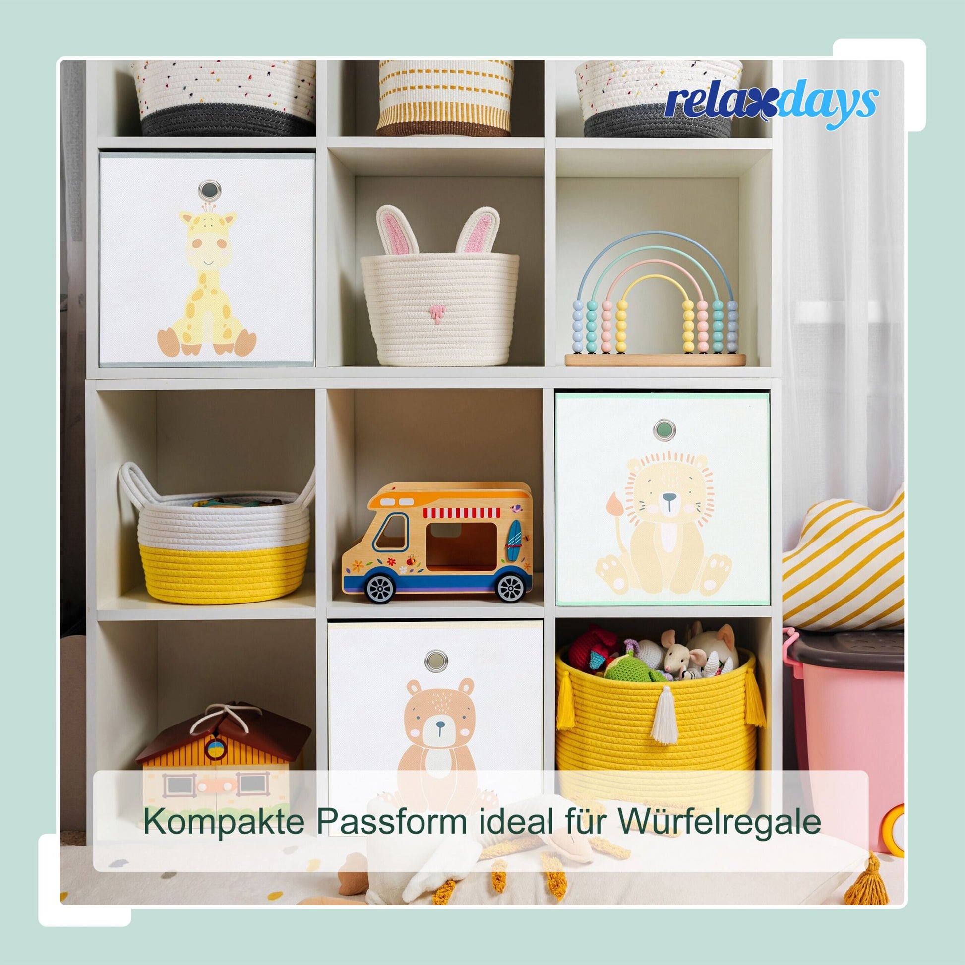 Kinder Aufbewahrungsboxen 3er-Set Creme-Grün-Grau von Relaxdays