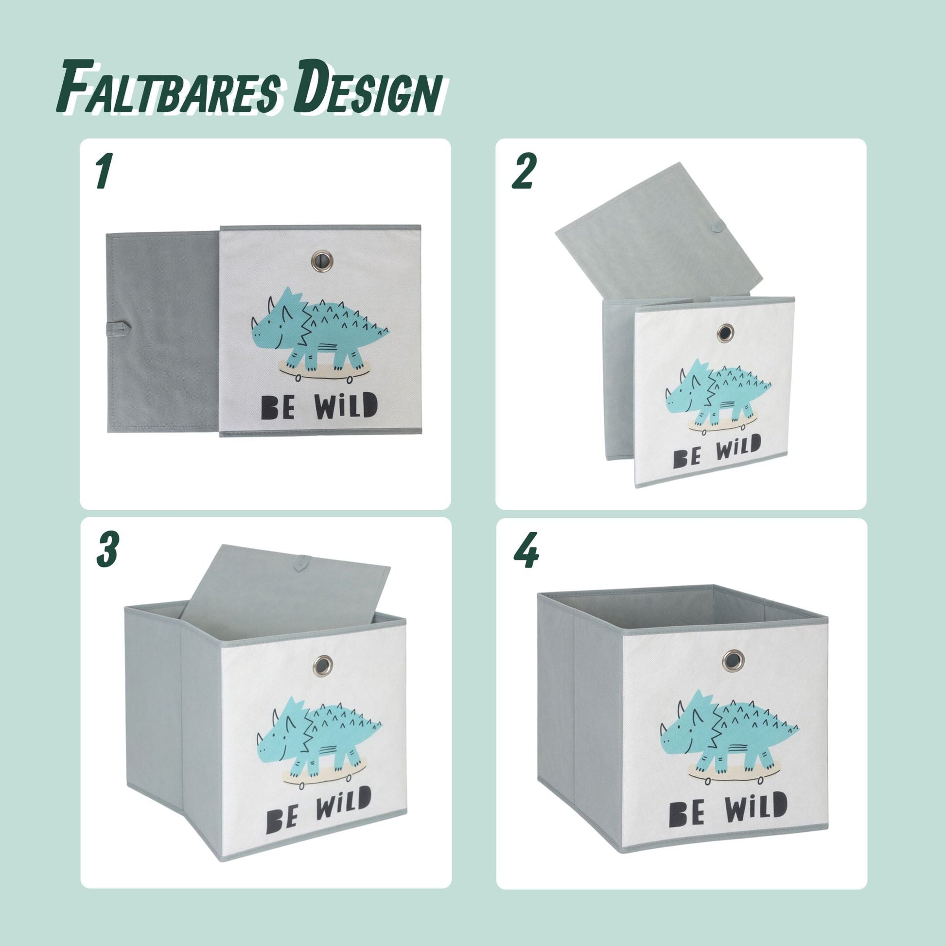 Kinder Aufbewahrungsboxen 3er-Set Creme-Grün-Grau von Relaxdays