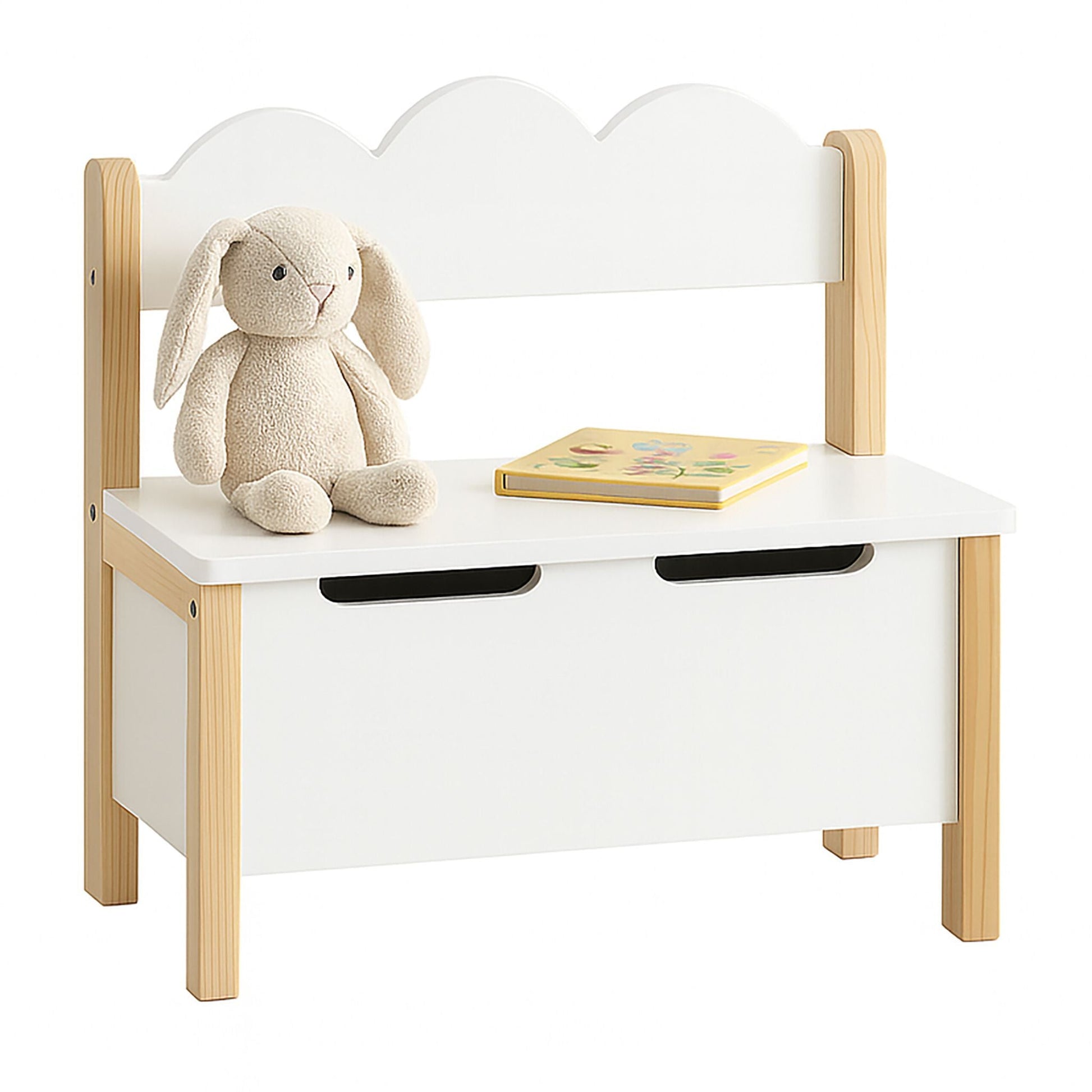 Kinderbank mit Stauraum Weiss-Hellbraun von Relaxdays