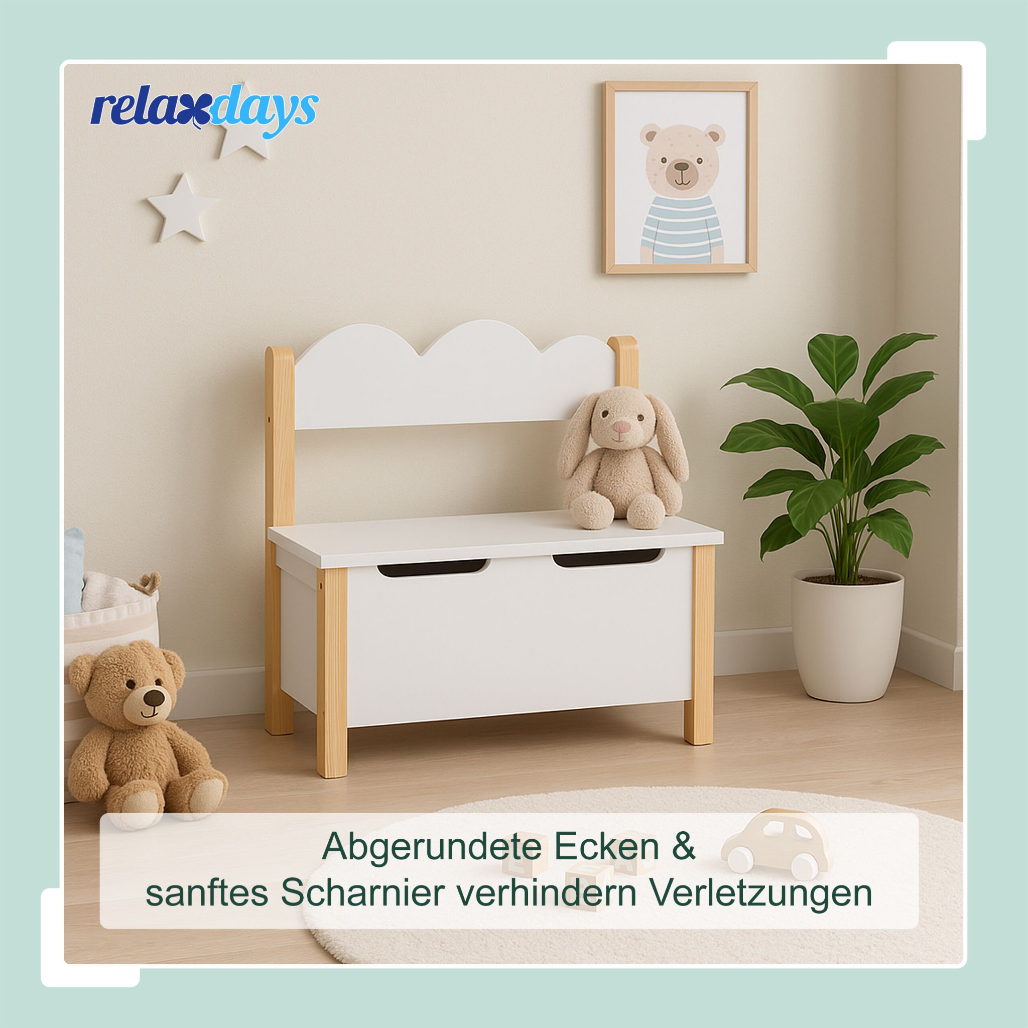 Kinderbank mit Stauraum Weiss-Hellbraun von Relaxdays