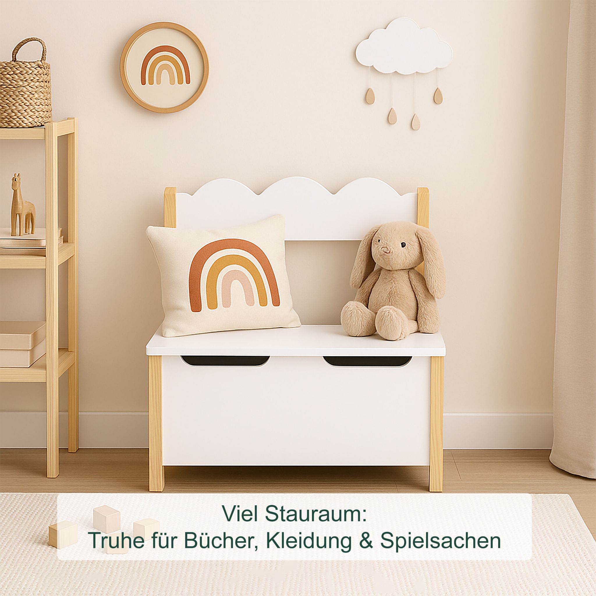 Kinderbank mit Stauraum Weiss-Hellbraun von Relaxdays