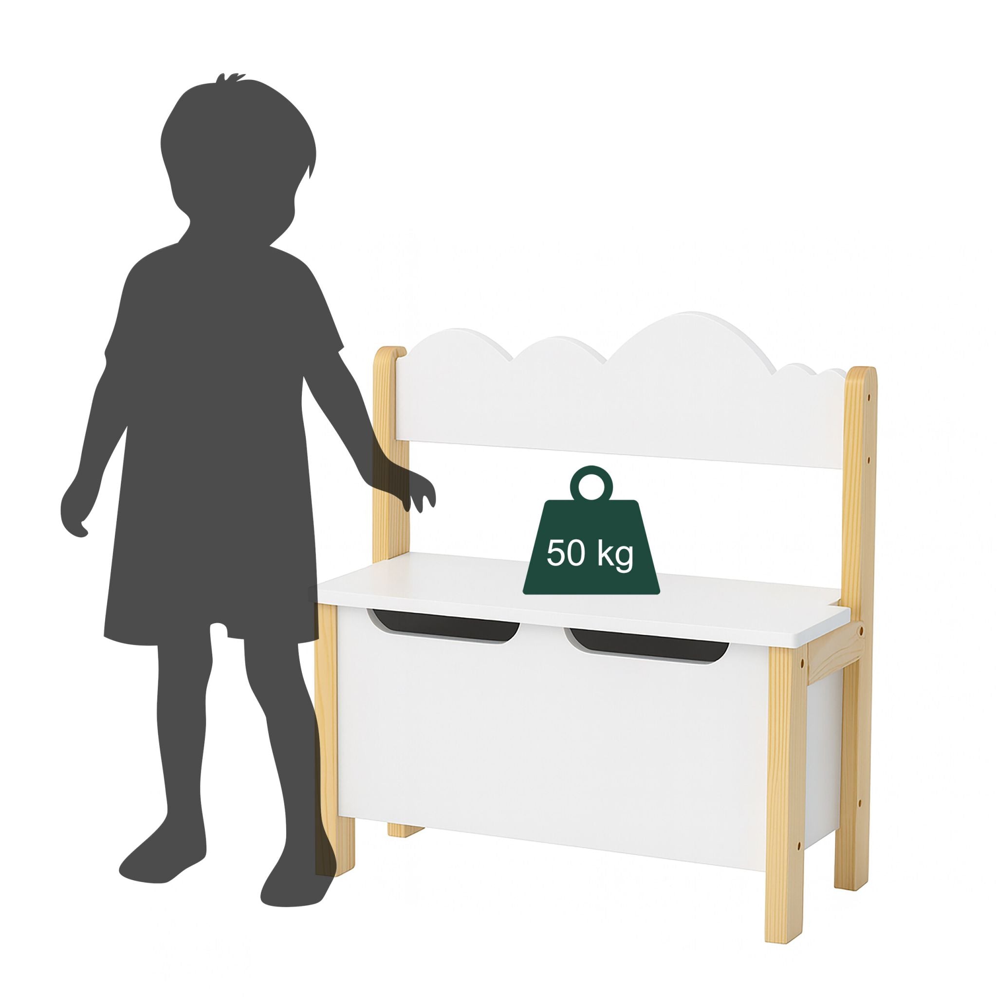 Kinderbank mit Stauraum Weiss-Hellbraun von Relaxdays