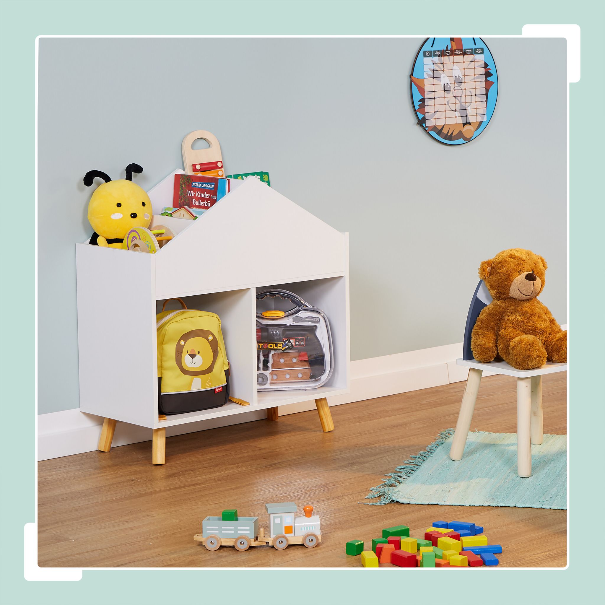 Kinderregal Hausform Weiss-Hellbraun von Relaxdays