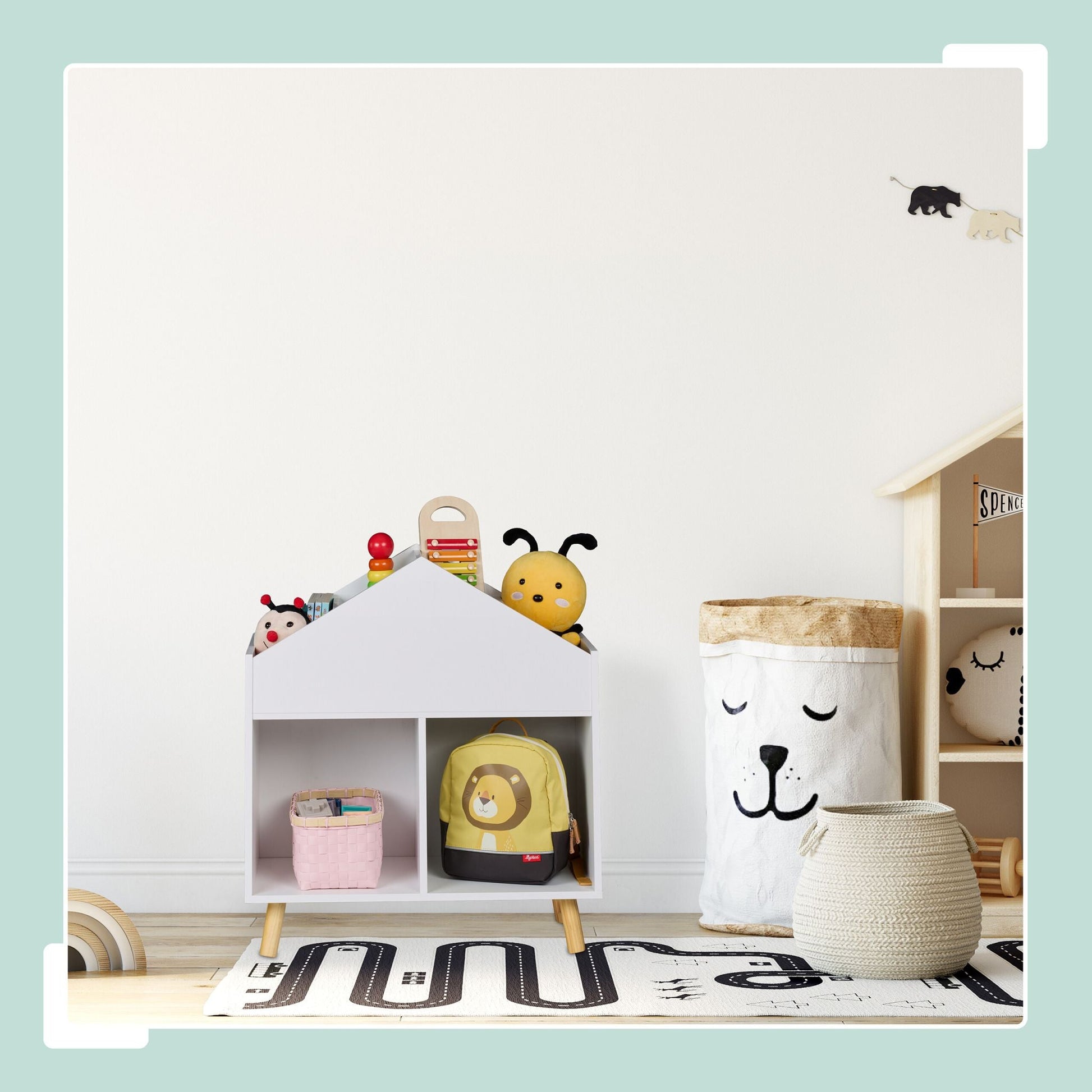 Kinderregal Hausform Weiss-Hellbraun von Relaxdays