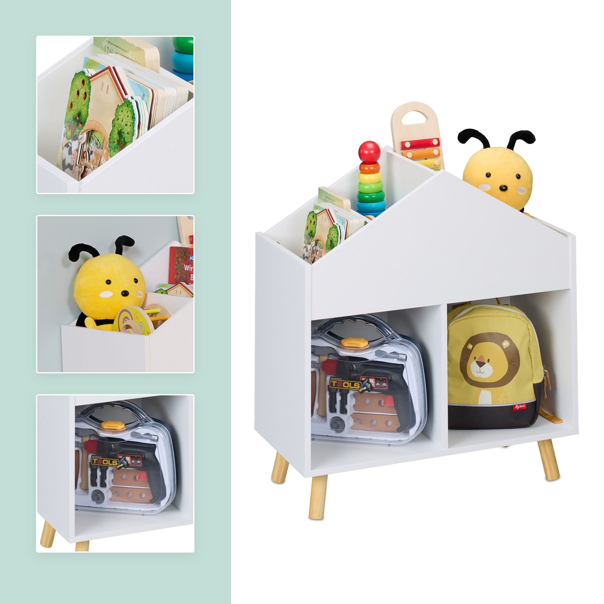 Kinderregal Hausform Weiss-Hellbraun von Relaxdays