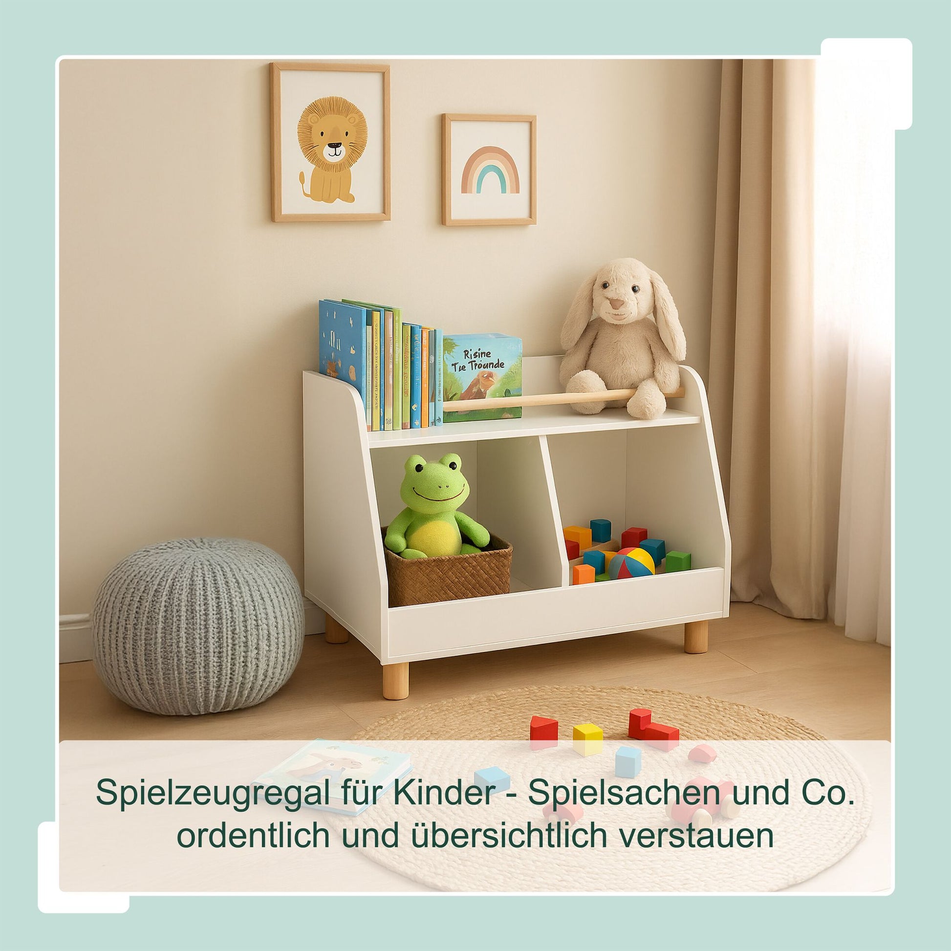 Kinderregal niedrig für Spielzeug Weiss-Hellbraun von Relaxdays