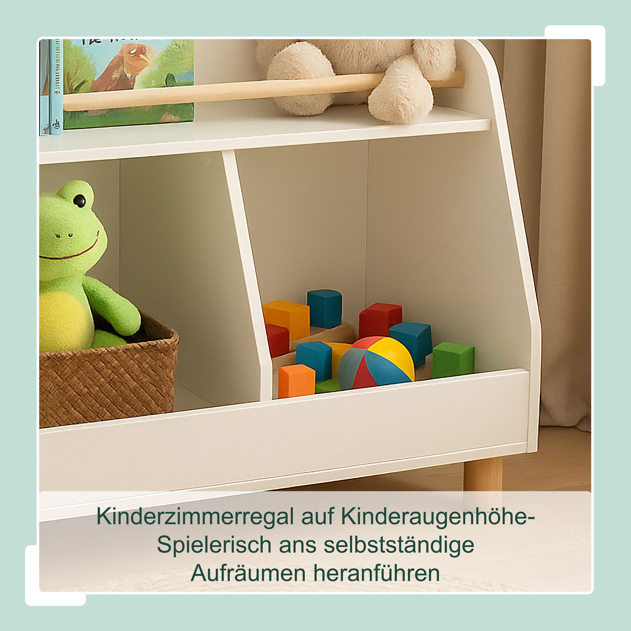Kinderregal niedrig für Spielzeug Weiss-Hellbraun von Relaxdays