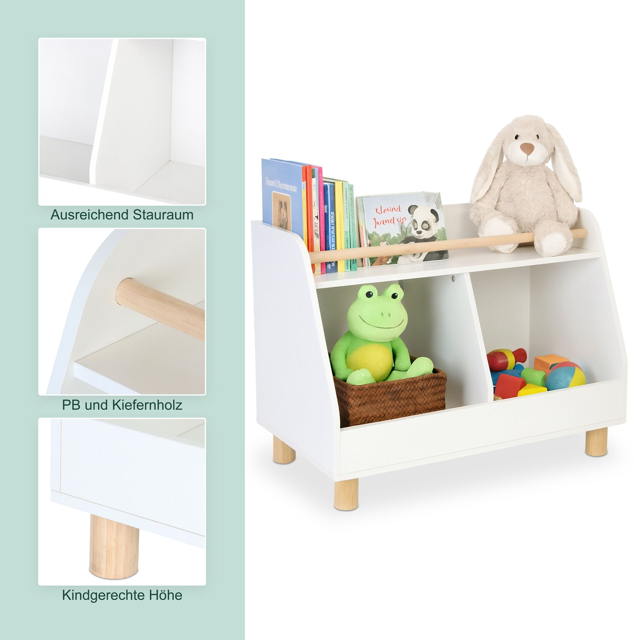 Kinderregal niedrig für Spielzeug Weiss-Hellbraun von Relaxdays