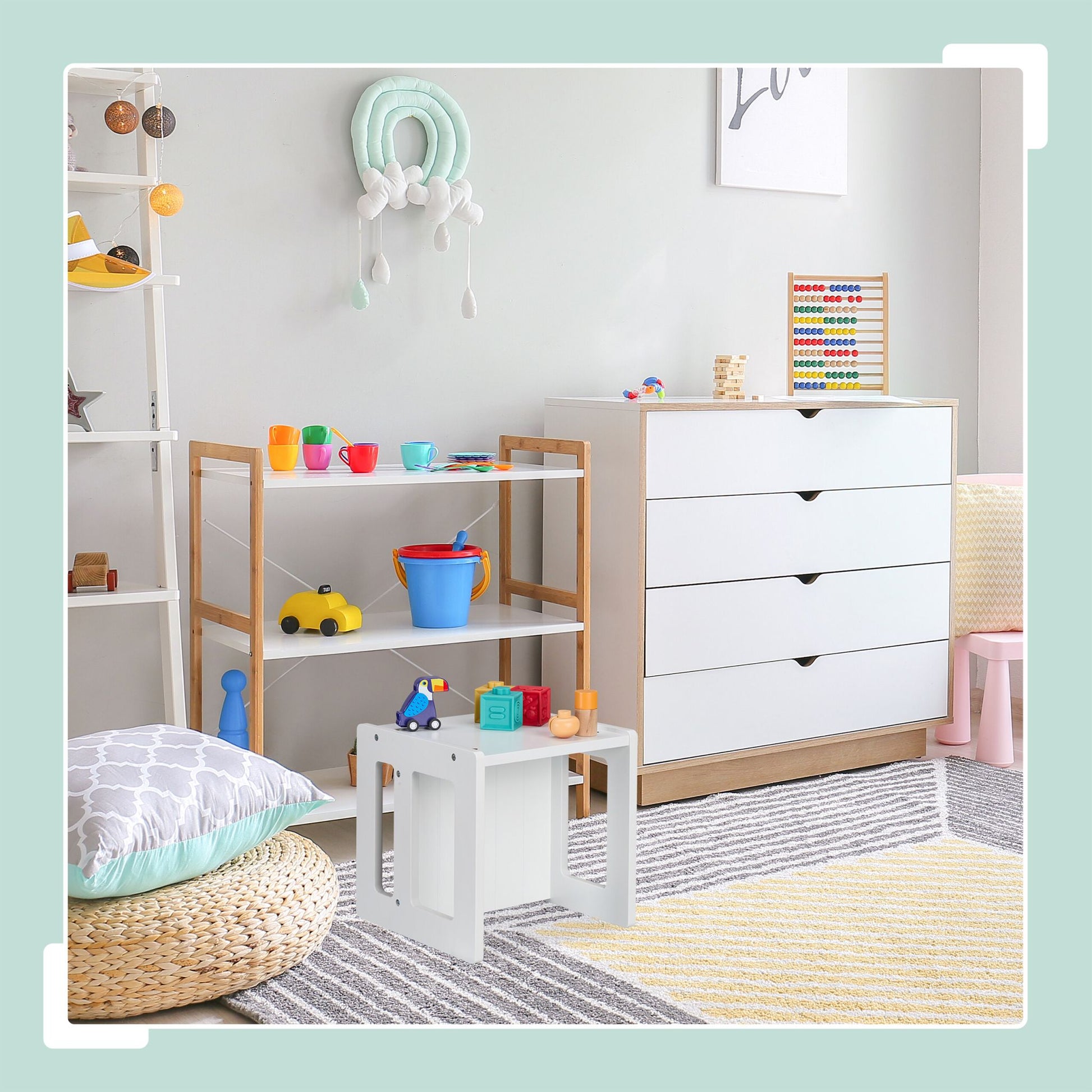 Wendbarer Sitzhocker für Kinder 2er-Set Weiss von Relaxdays