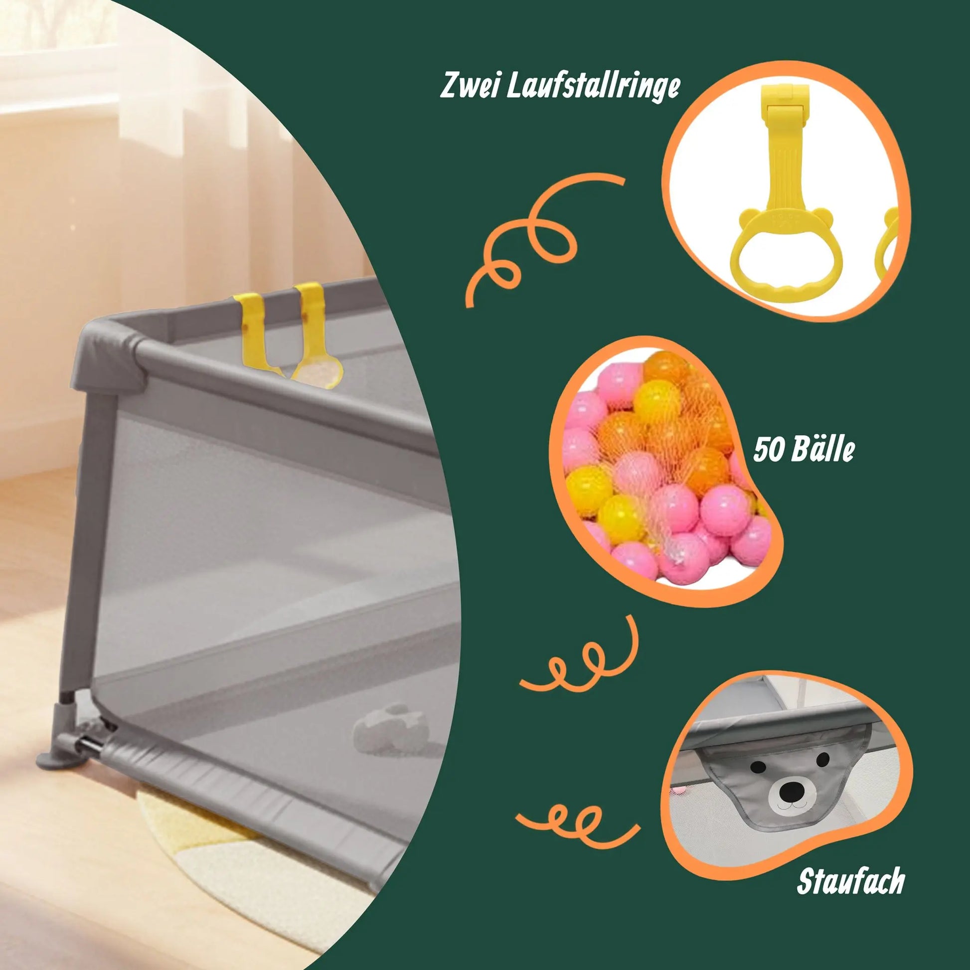 Laufstall Baby mit 50 Bällen Grau von Relaxdays