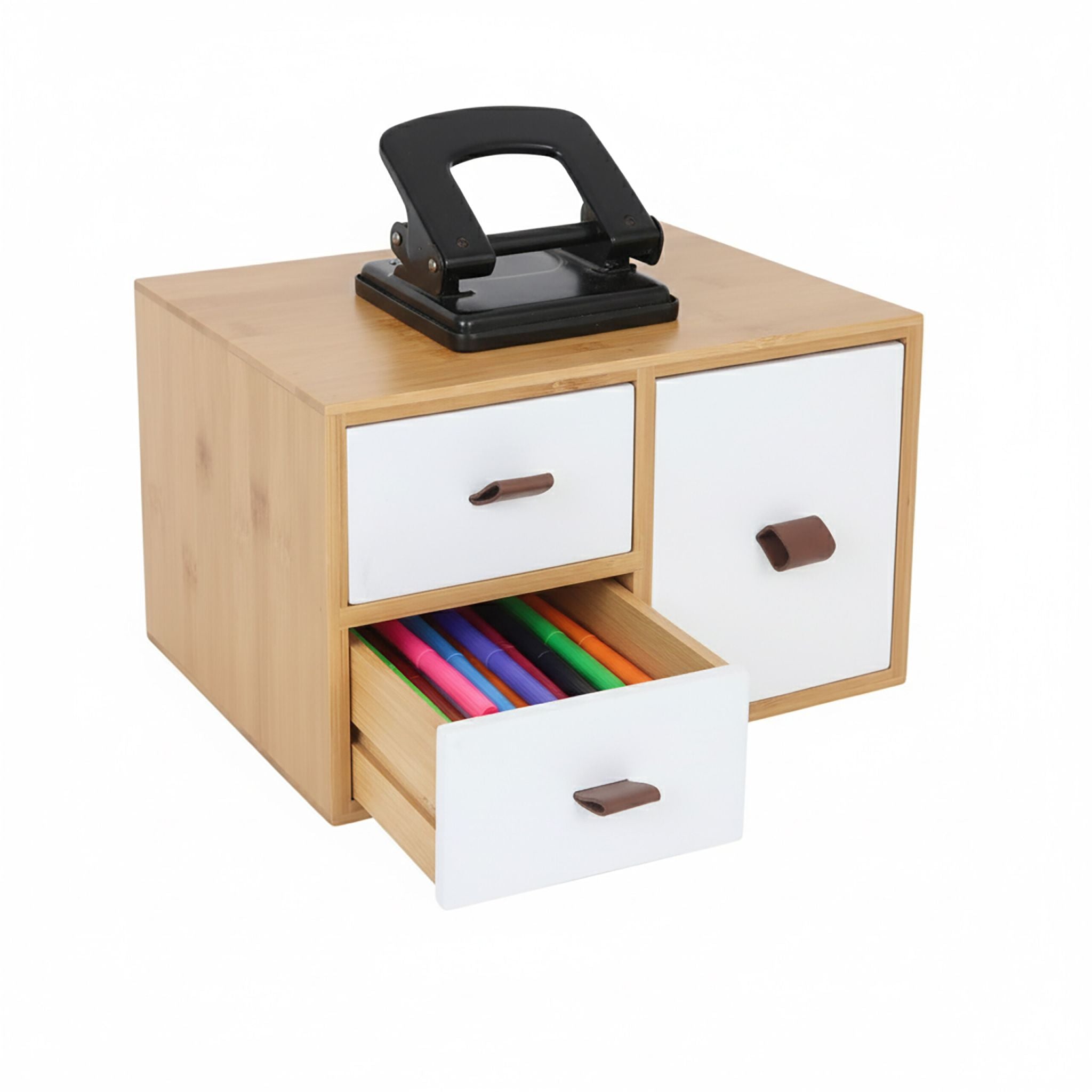 Schubladenbox Bambus mit Schlaufen Weiss-Braun-Hellbraun von Relaxdays