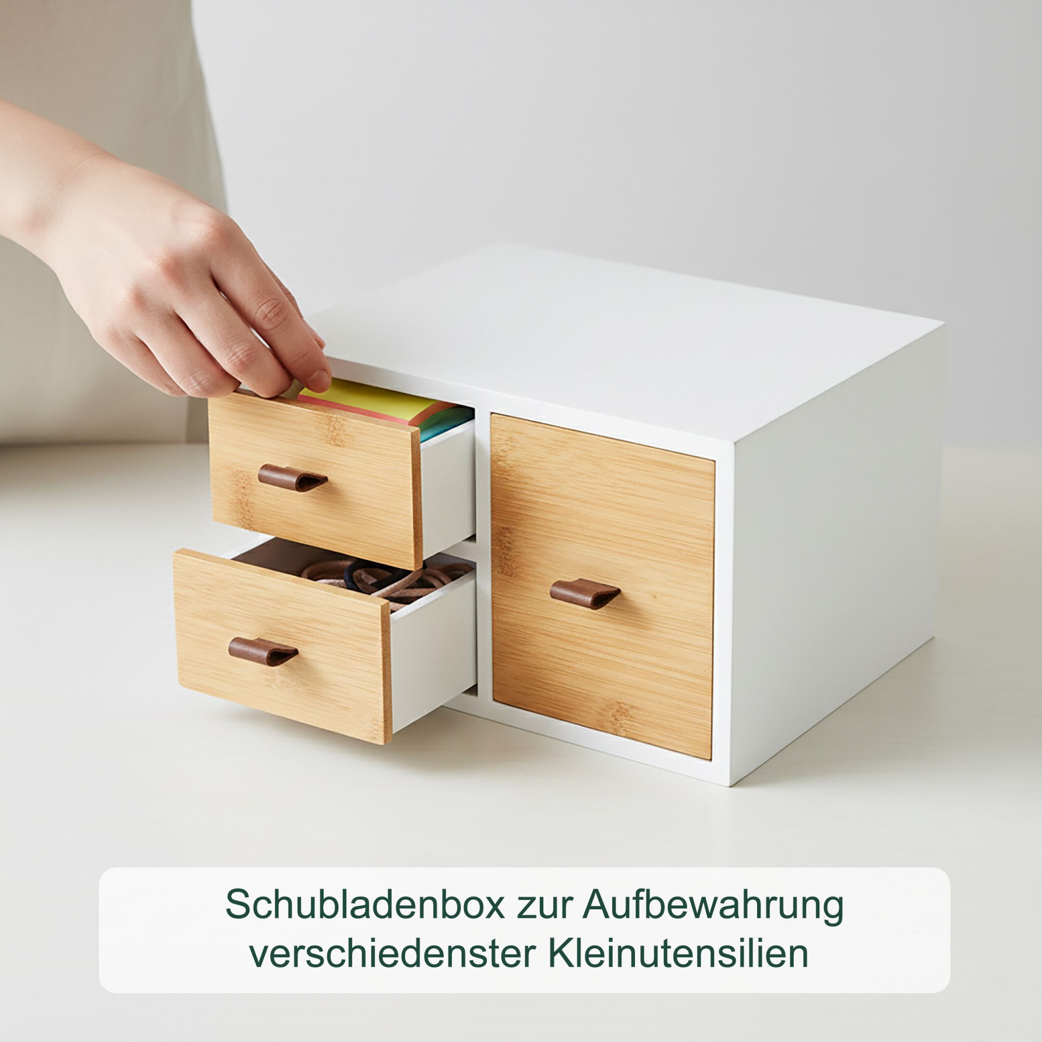 Schubladenbox Bambus mit Schlaufen Weiss-Braun-Hellbraun von Relaxdays