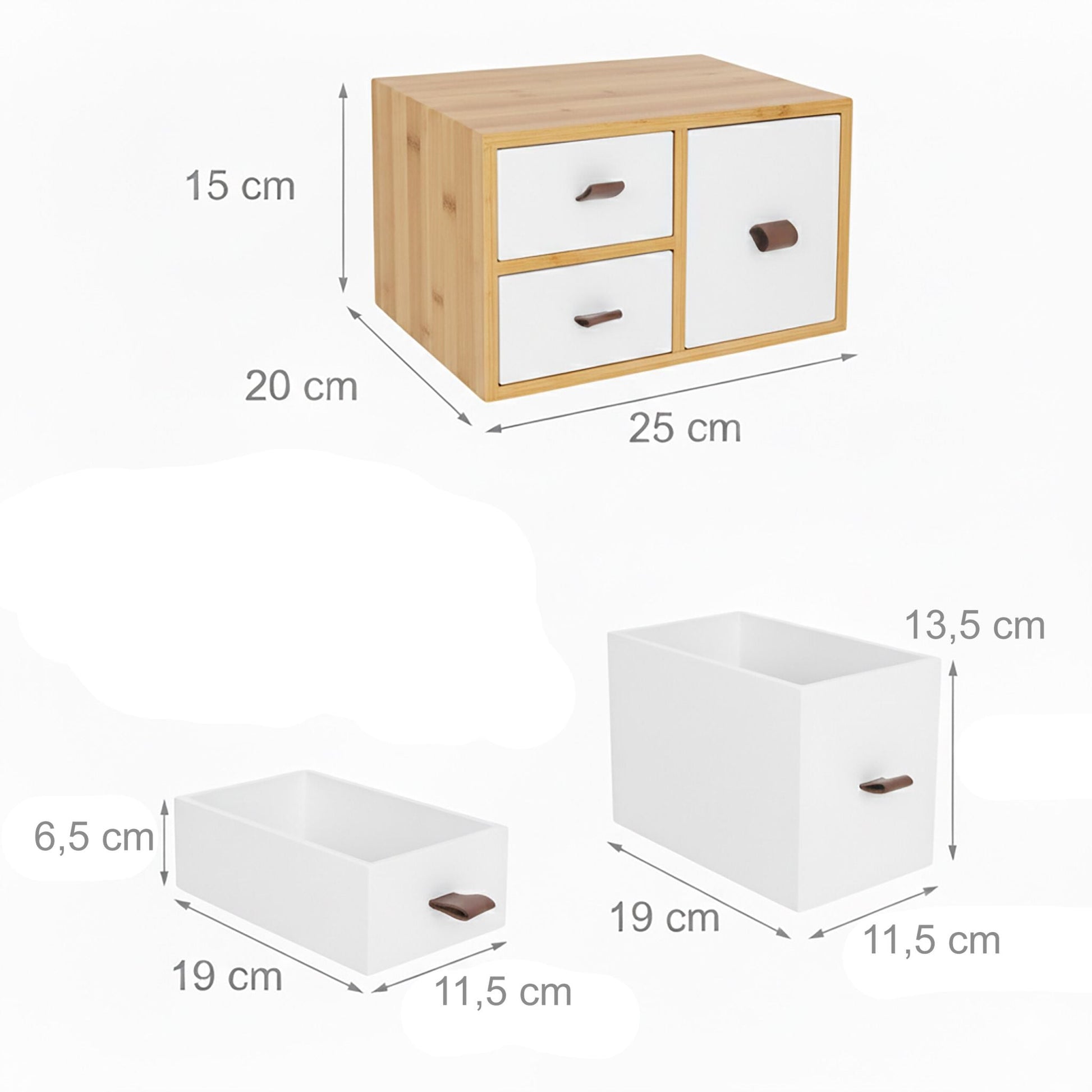 Schubladenbox Bambus mit Schlaufen Weiss-Braun-Hellbraun von Relaxdays