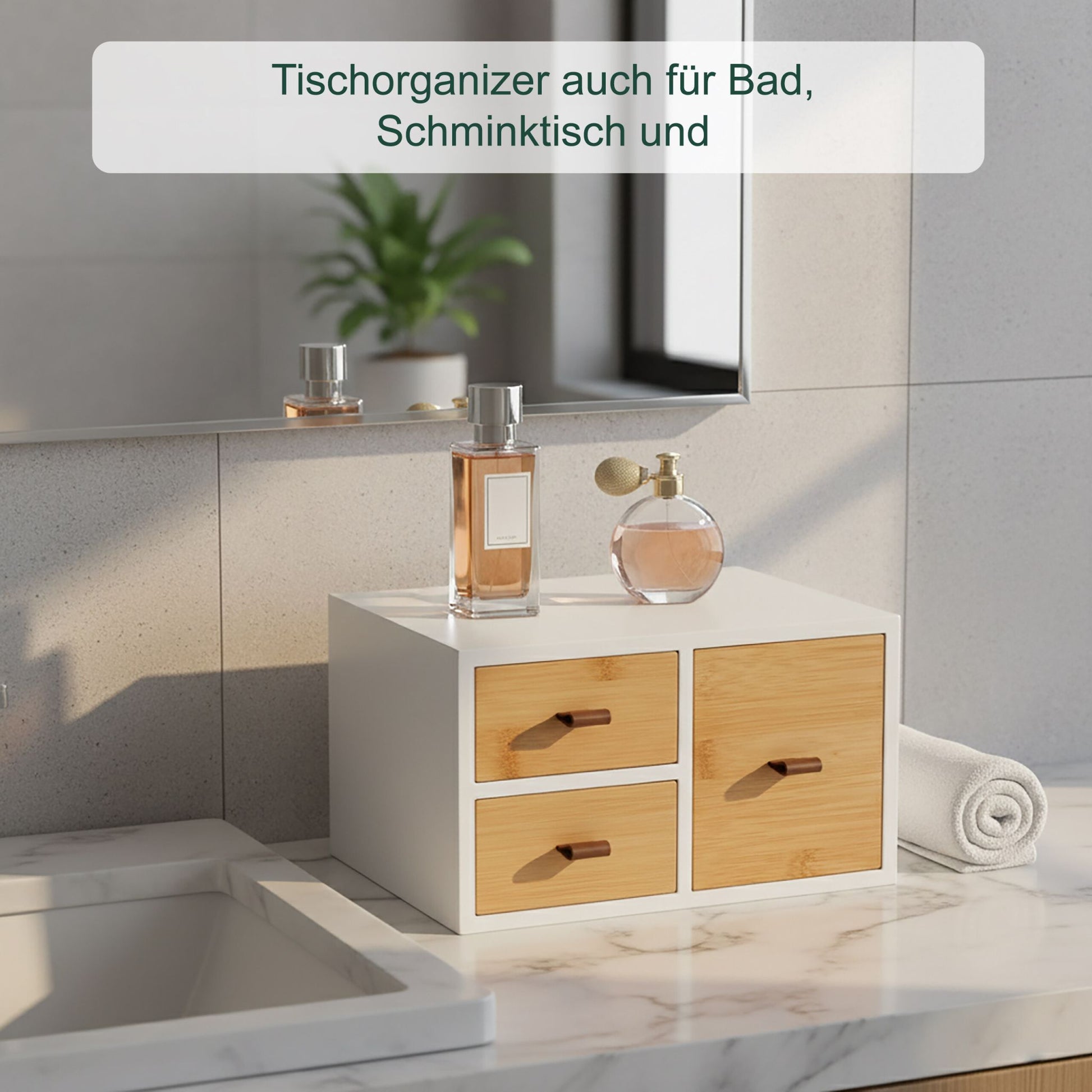 Schubladenbox Bambus mit Schlaufen Weiss-Braun-Hellbraun von Relaxdays