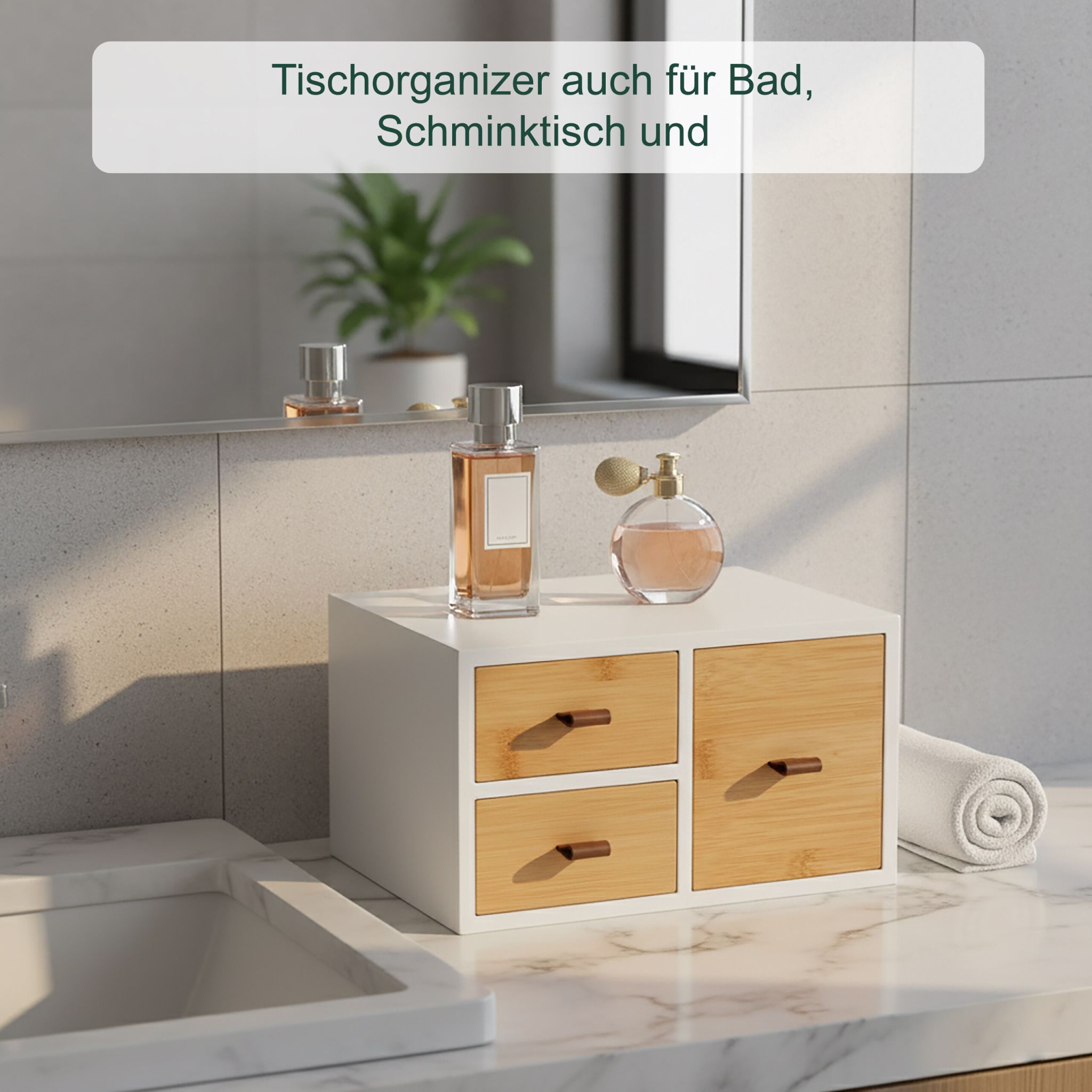 Schubladenbox Bambus mit Schlaufen Weiss-Braun-Hellbraun von Relaxdays
