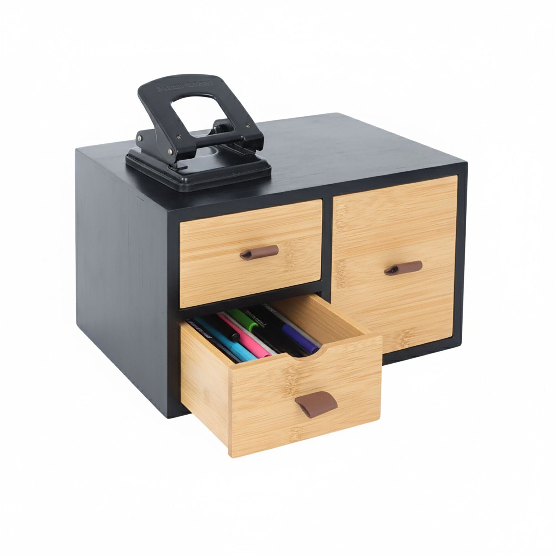 Schubladenbox Bambus mit Schlaufen Braun-Hellbraun-Schwarz von Relaxdays