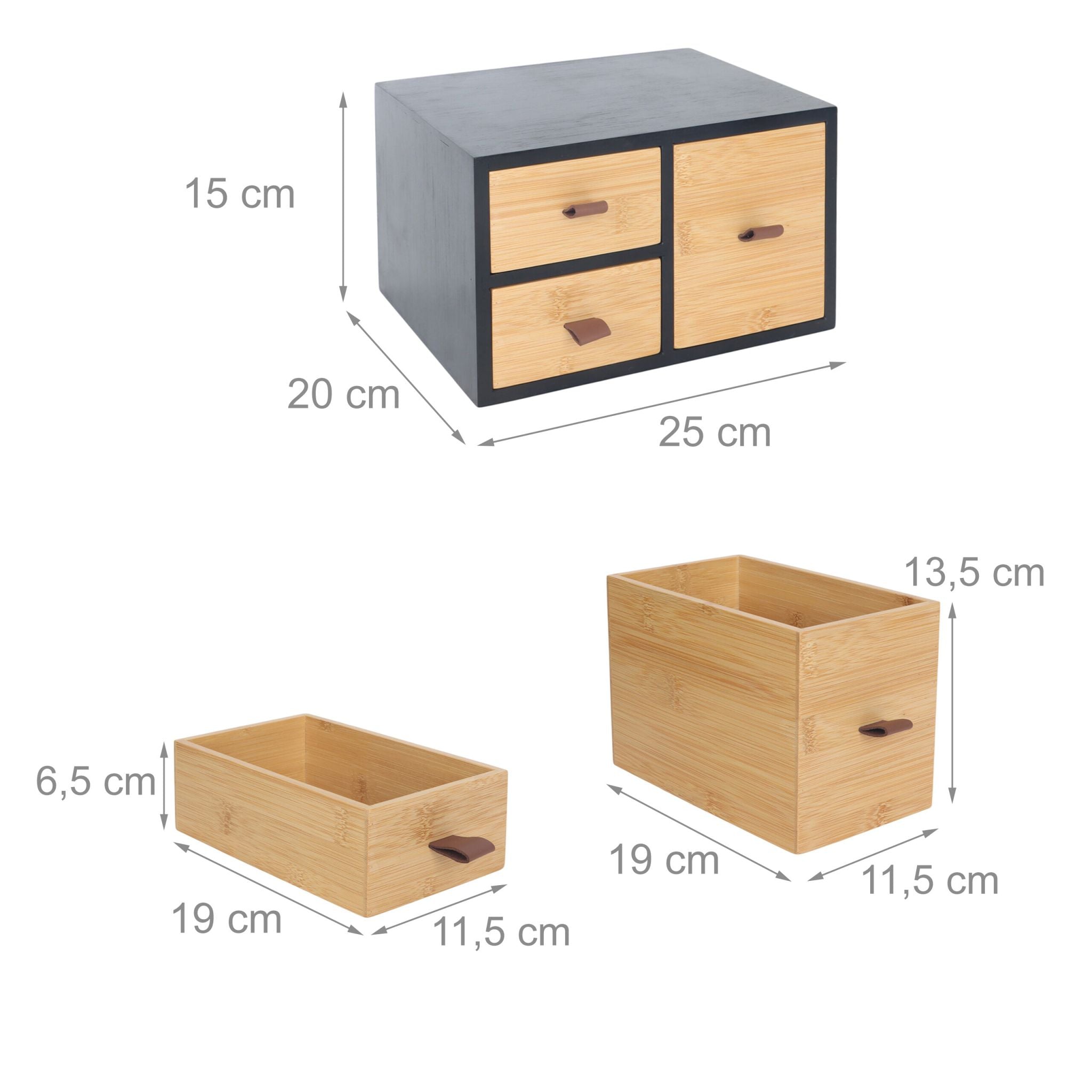 Schubladenbox Bambus mit Schlaufen Braun-Hellbraun-Schwarz von Relaxdays