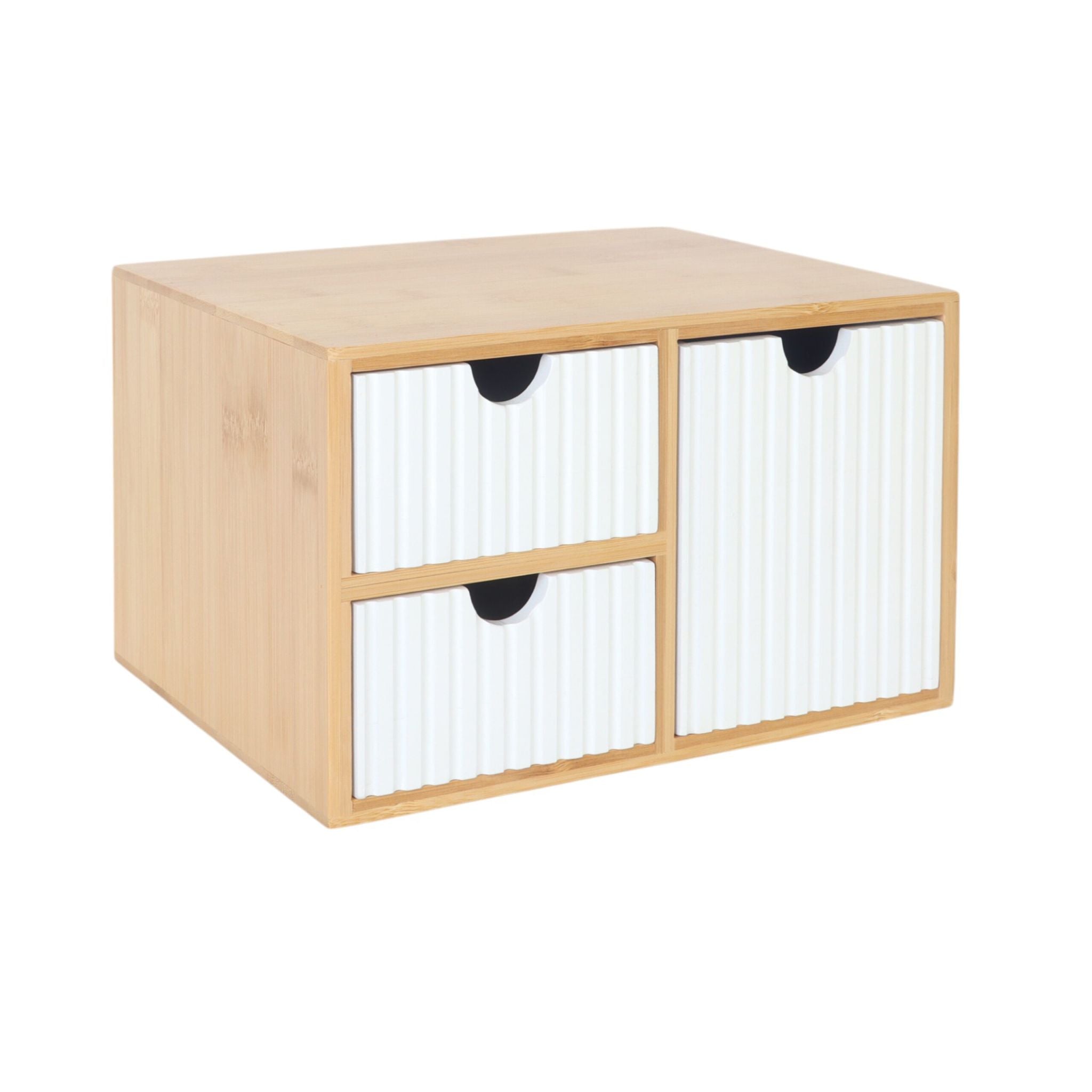 Schubladenbox Bambus geriffelt Weiss-Hellbraun von Relaxdays