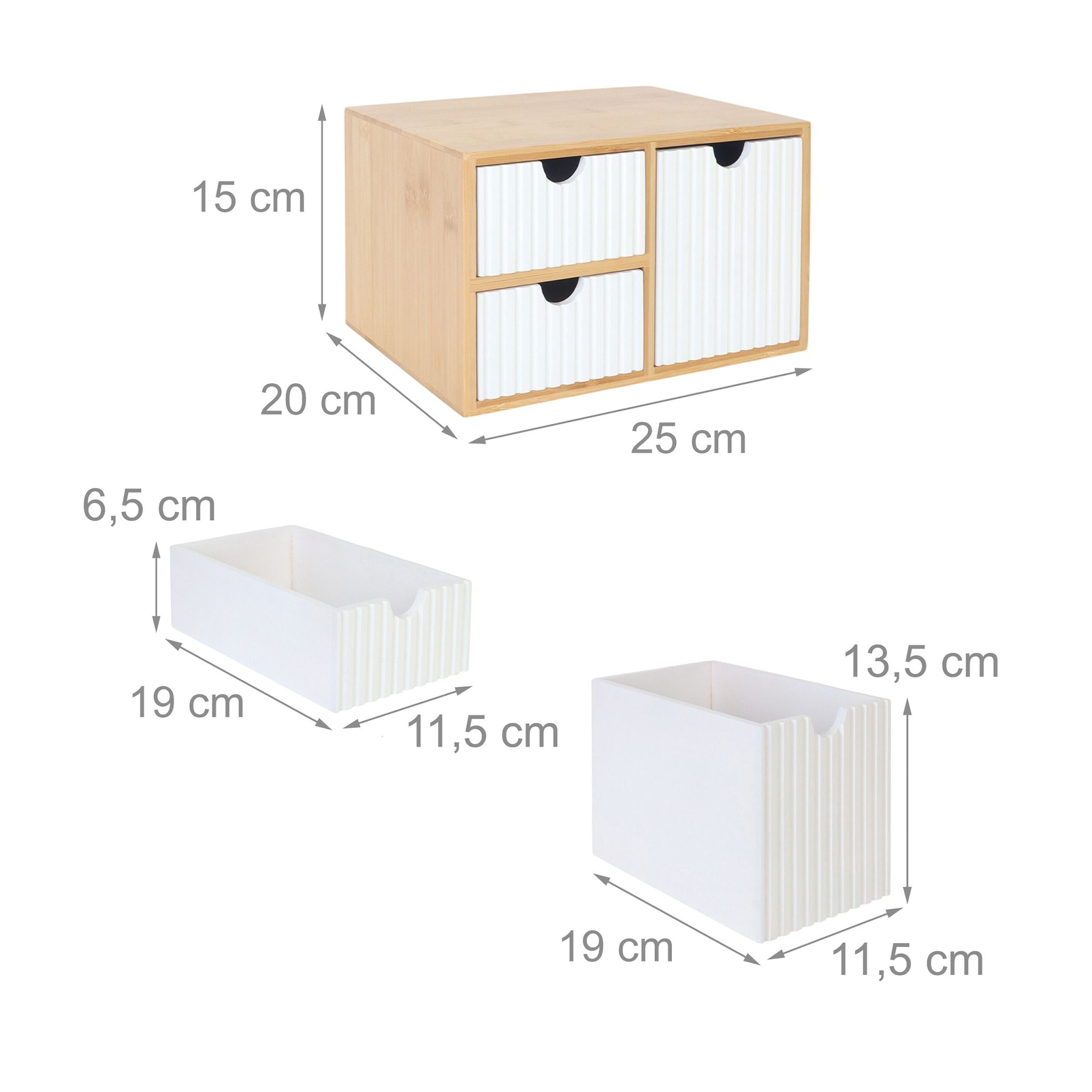 Schubladenbox Bambus geriffelt Weiss-Hellbraun von Relaxdays