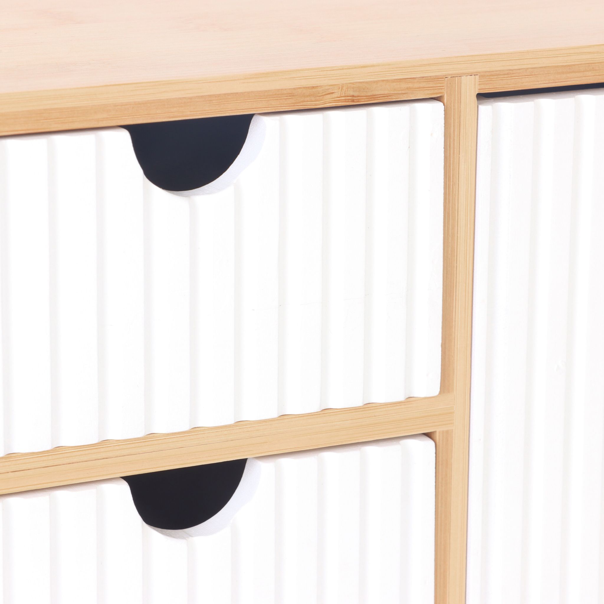 Schubladenbox Bambus geriffelt Weiss-Hellbraun von Relaxdays