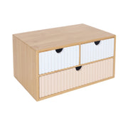 Schubladenbox Bambus geriffelt Weiss-Hellbraun-Rosa von Relaxdays