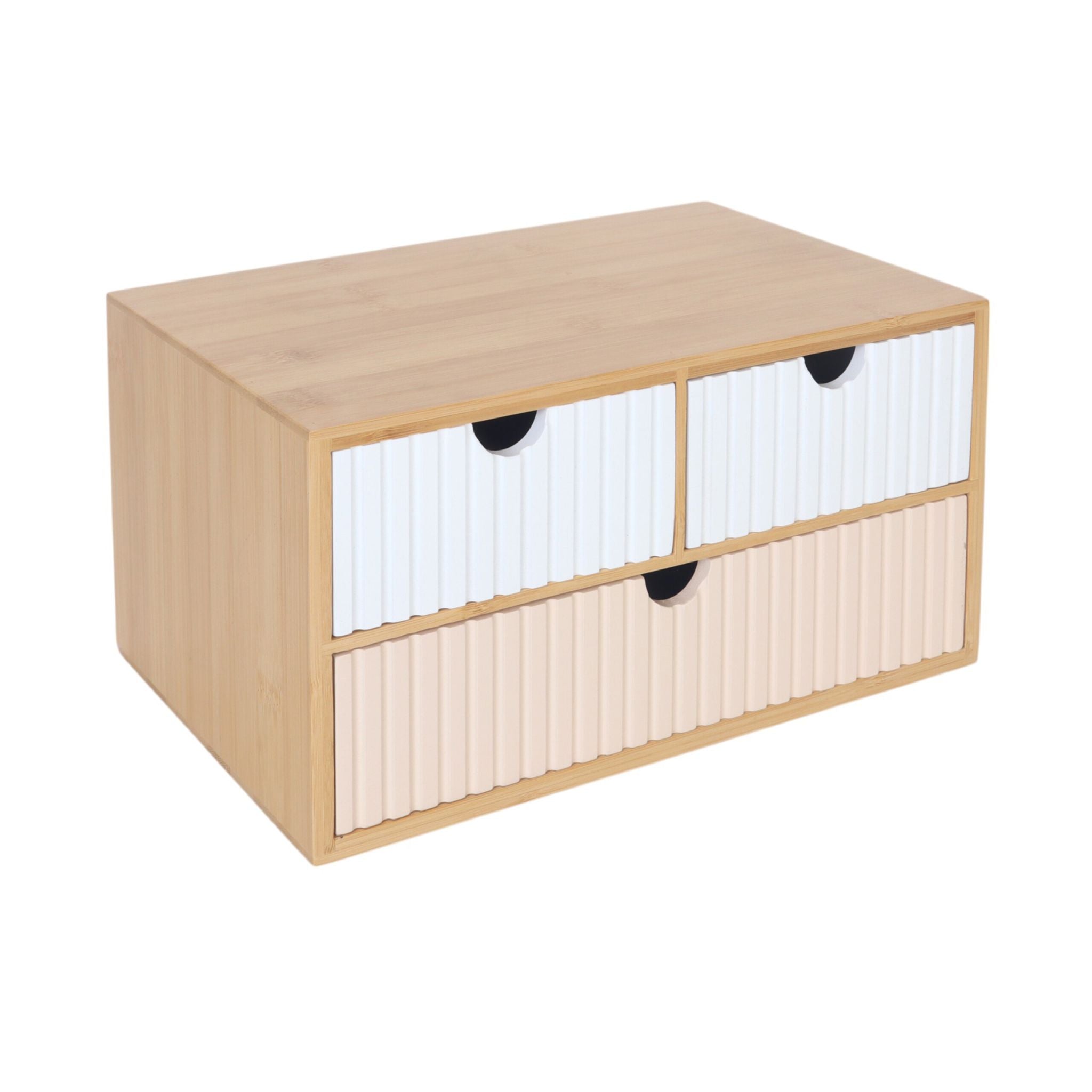 Schubladenbox Bambus geriffelt Weiss-Hellbraun-Rosa von Relaxdays
