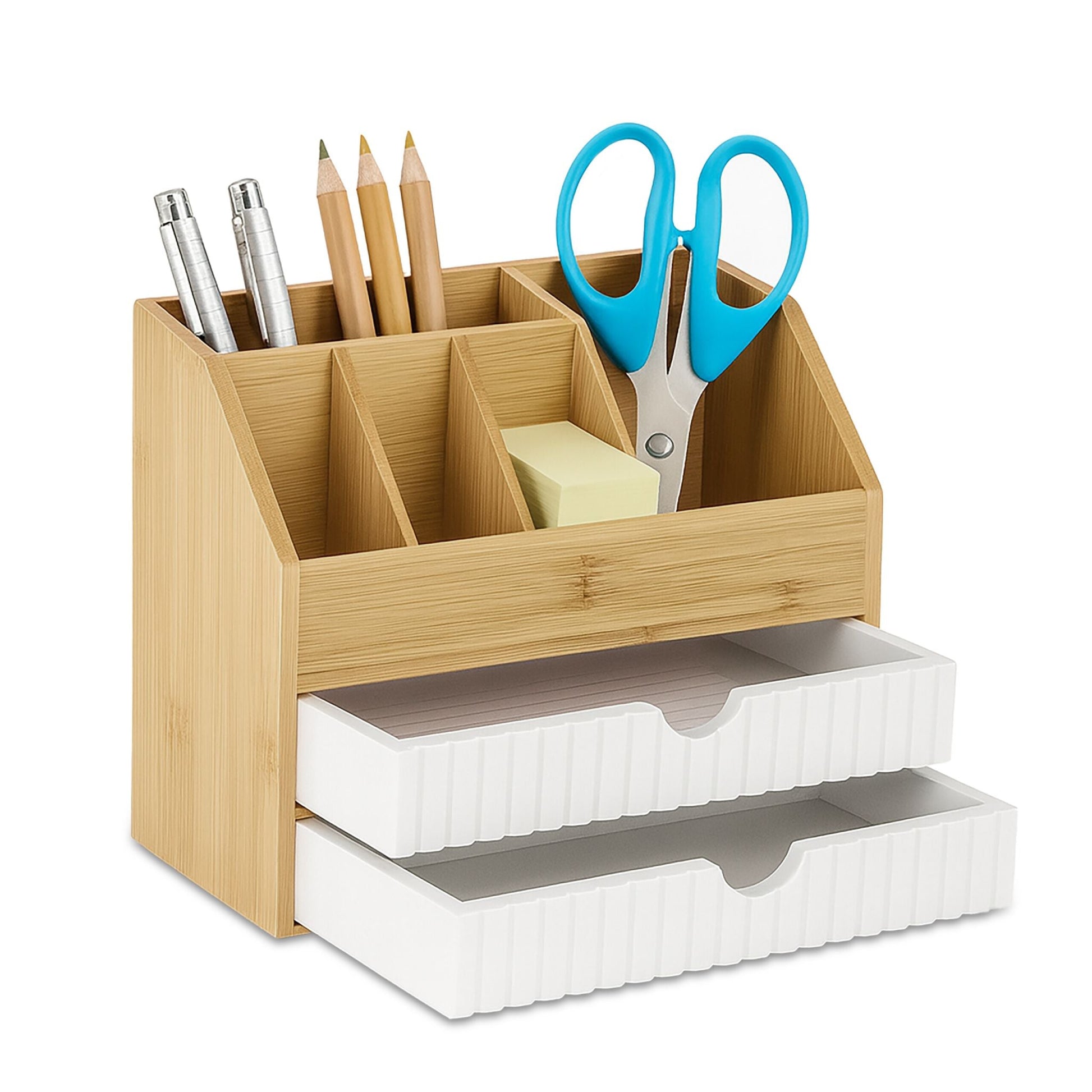 Schreibtisch Organizer Bambus Weiss-Hellbraun von Relaxdays