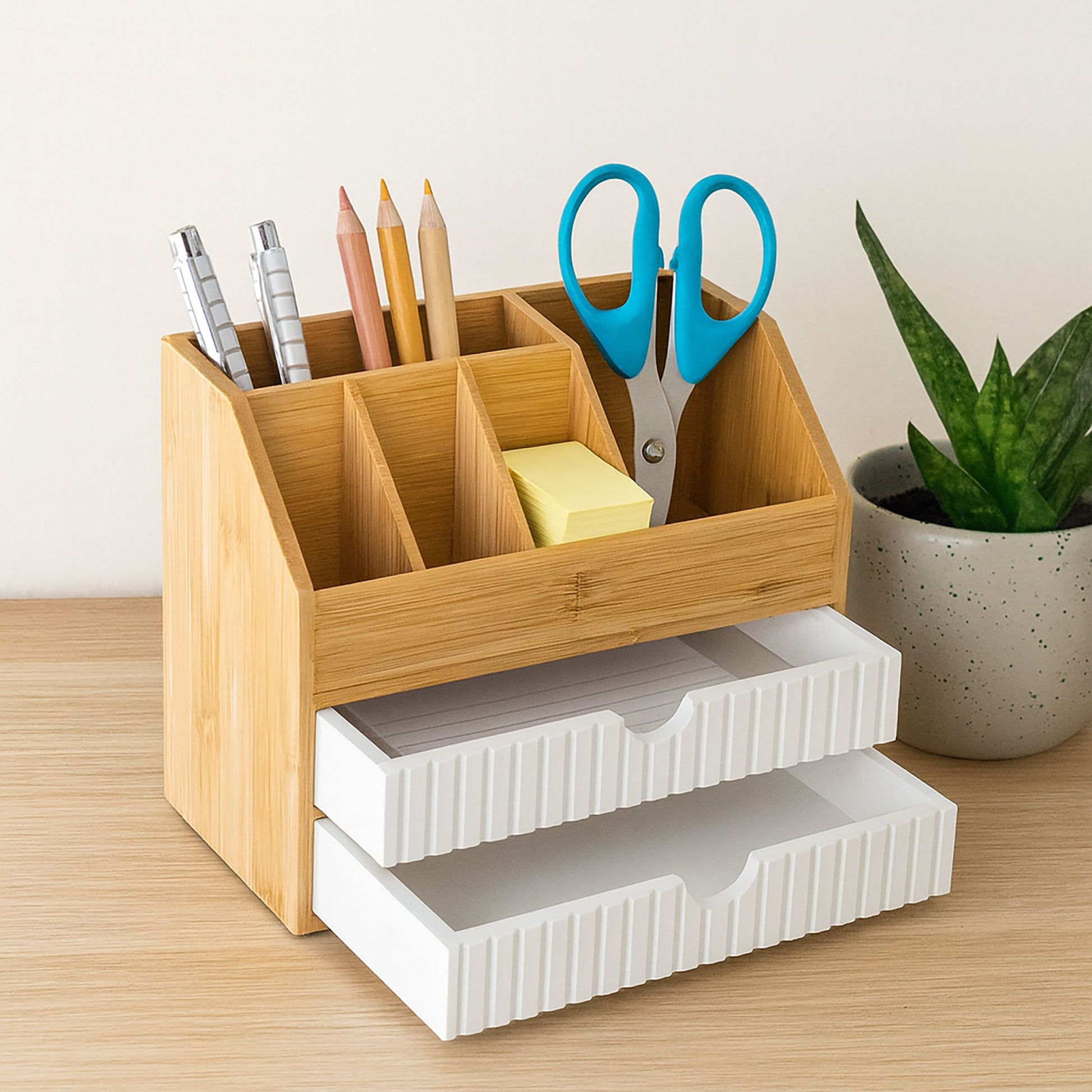 Schreibtisch Organizer Bambus Weiss-Hellbraun von Relaxdays