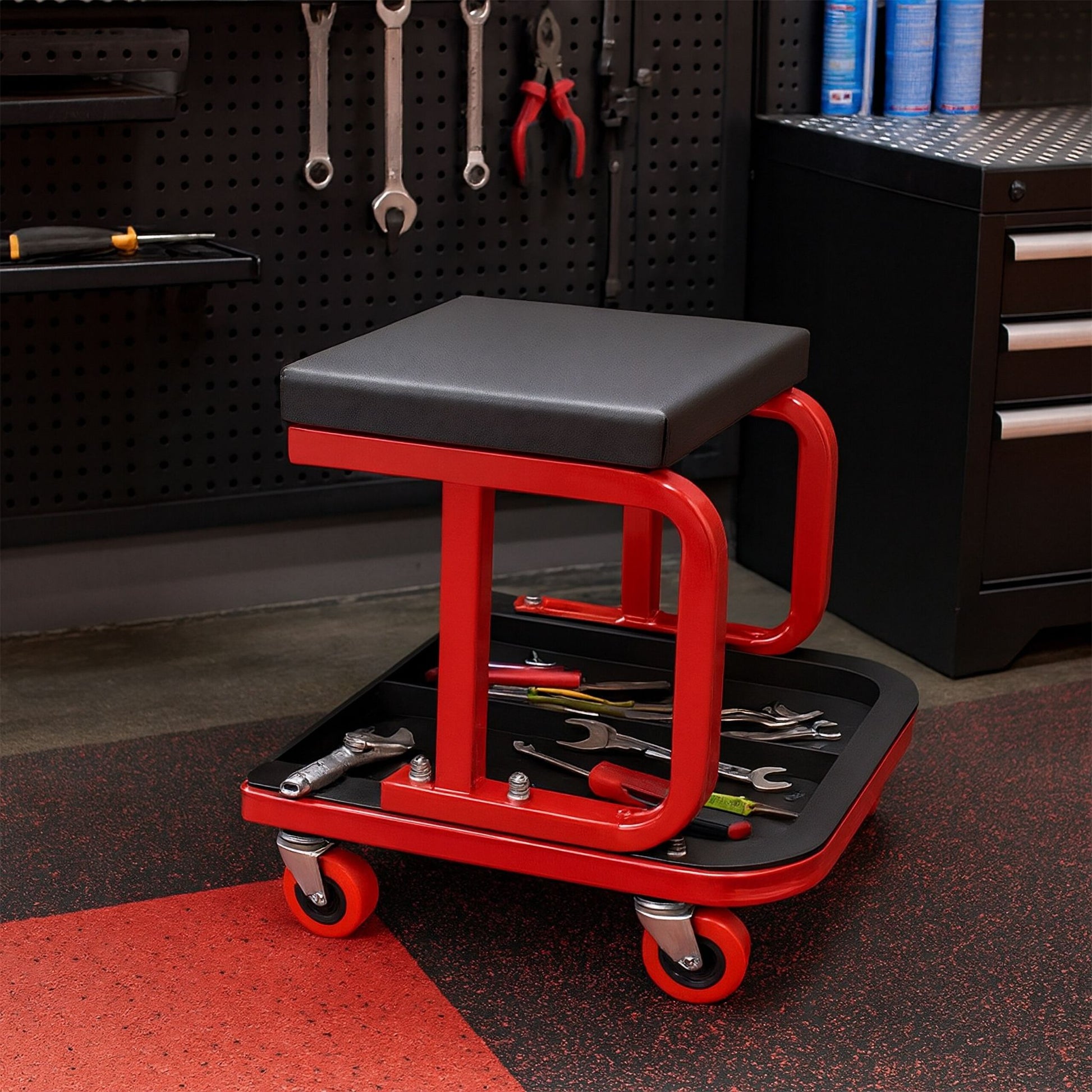 Werkstatthocker bis 100 kg Rot-Schwarz von Relaxdays