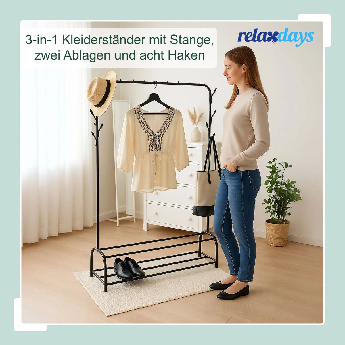 Kleiderständer mit 2 Ablagen Weiss von Relaxdays