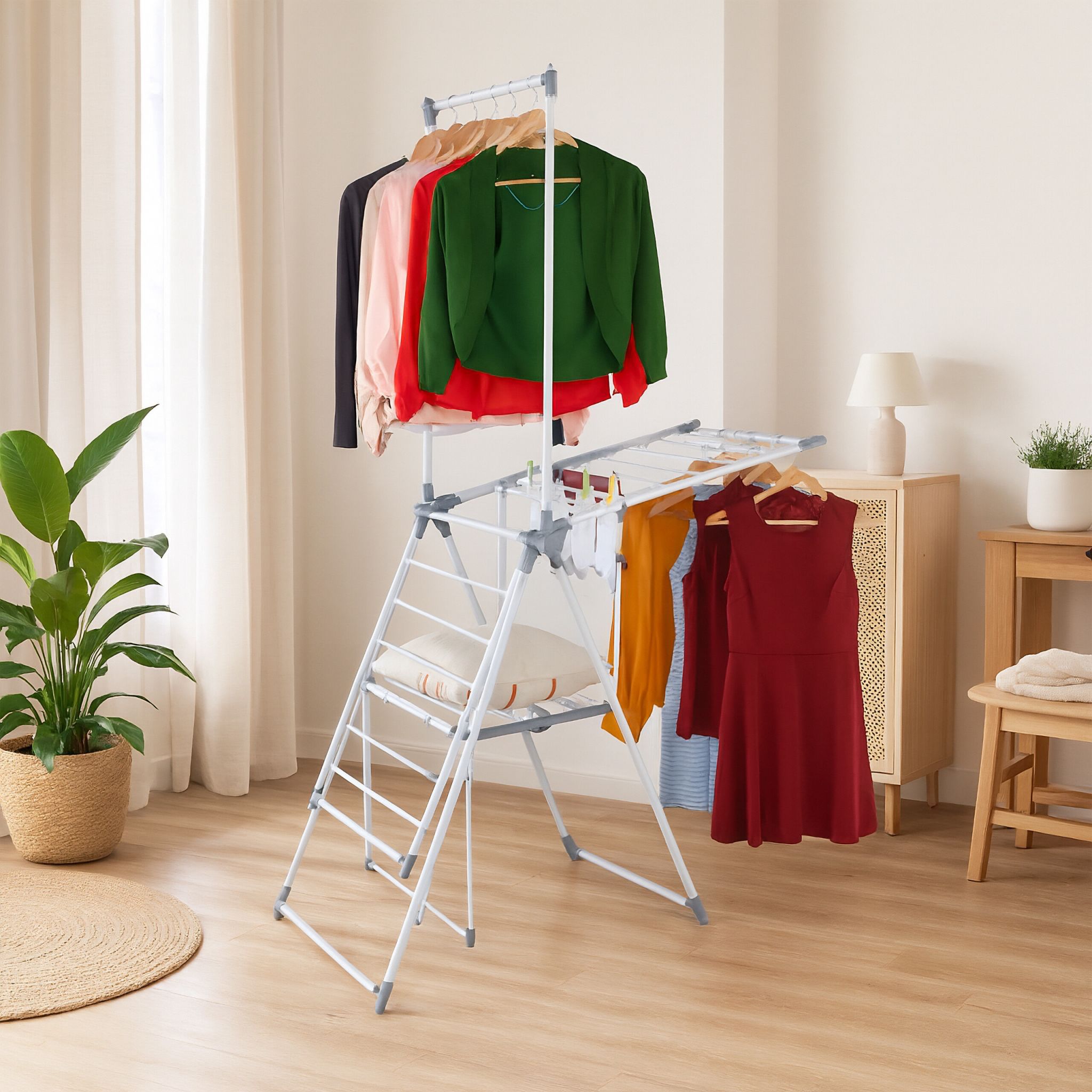 Flügelwäscheständer mit Kleiderstange Weiss-Grau von Relaxdays