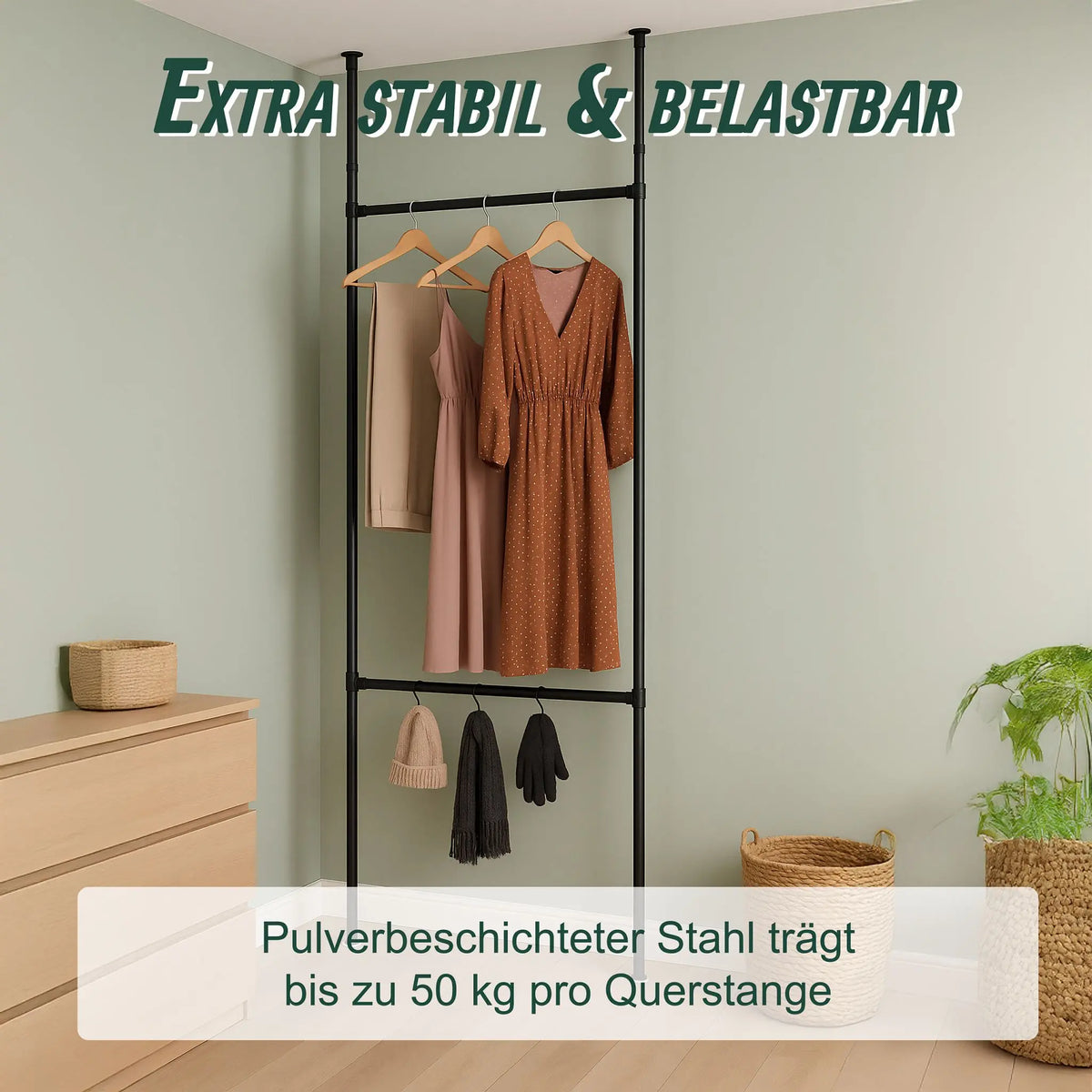 Garderobensystem Teleskop 165–300cm Schwarz von Relaxdays