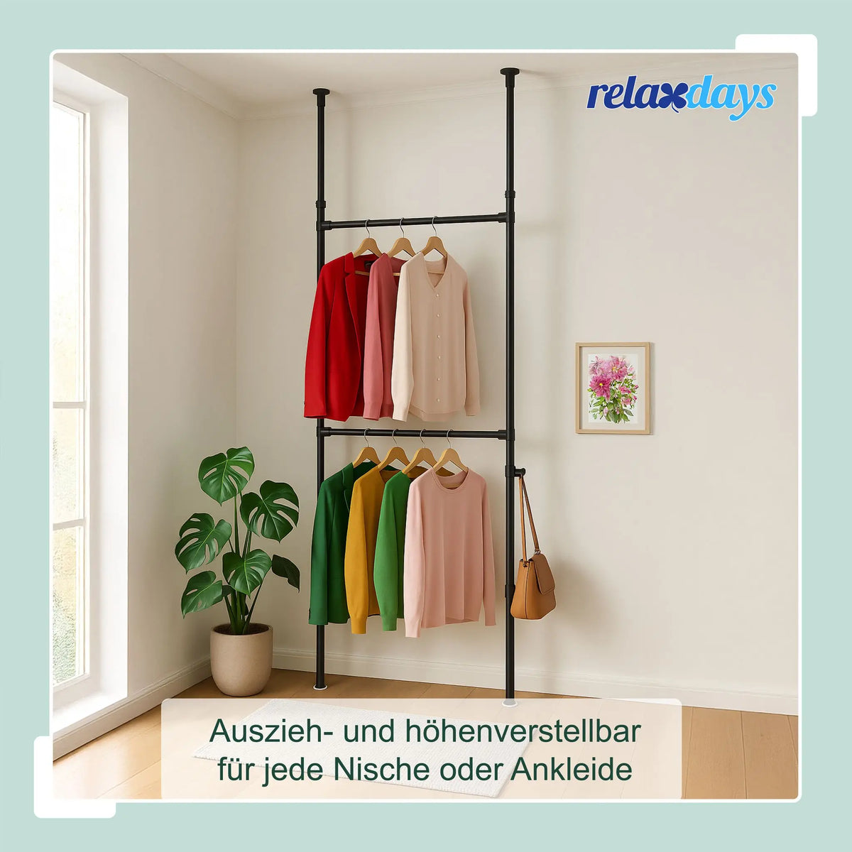 Garderobensystem Teleskop 165–300cm Schwarz von Relaxdays