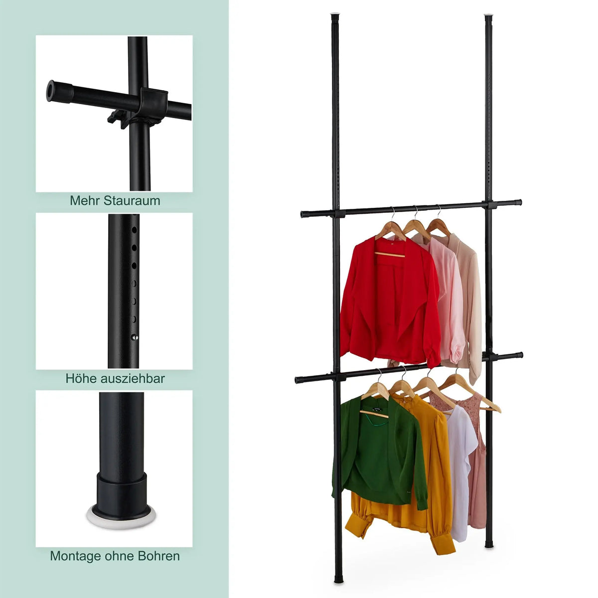 Garderobensystem Teleskop 165–300cm Schwarz von Relaxdays