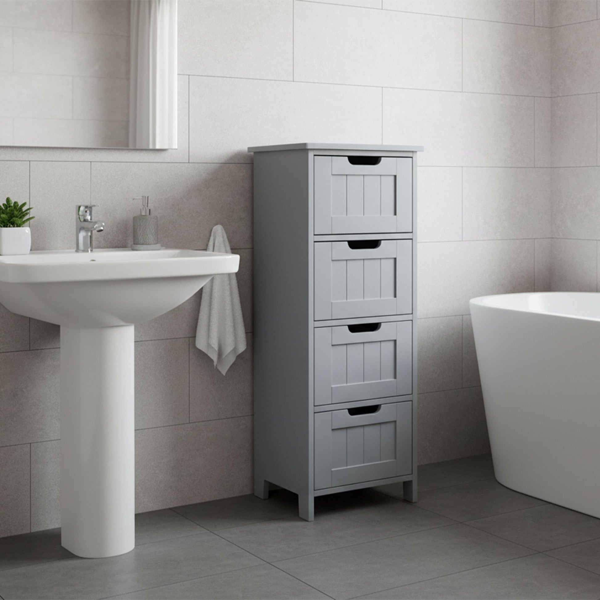 Badezimmerschrank mit 4 Schubladen Grau von Relaxdays