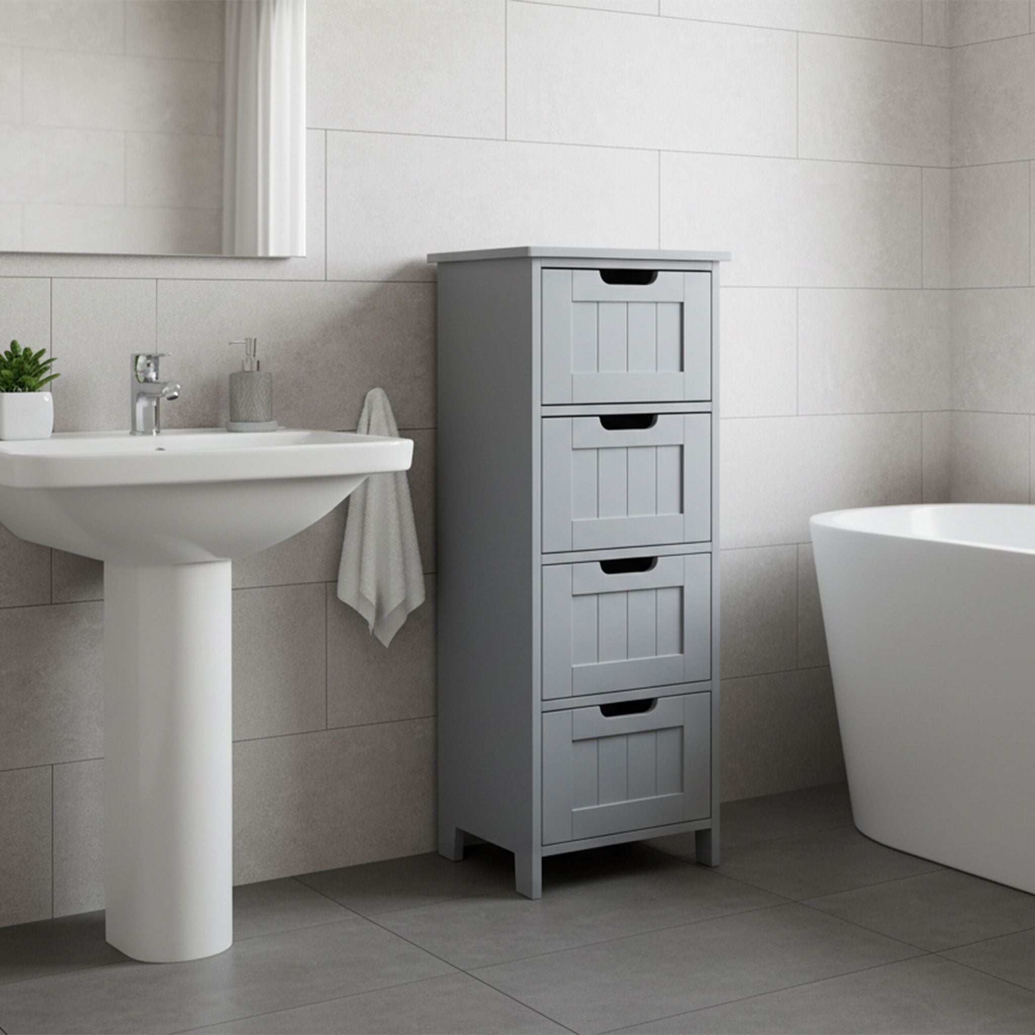 Badezimmerschrank mit 4 Schubladen Grau von Relaxdays