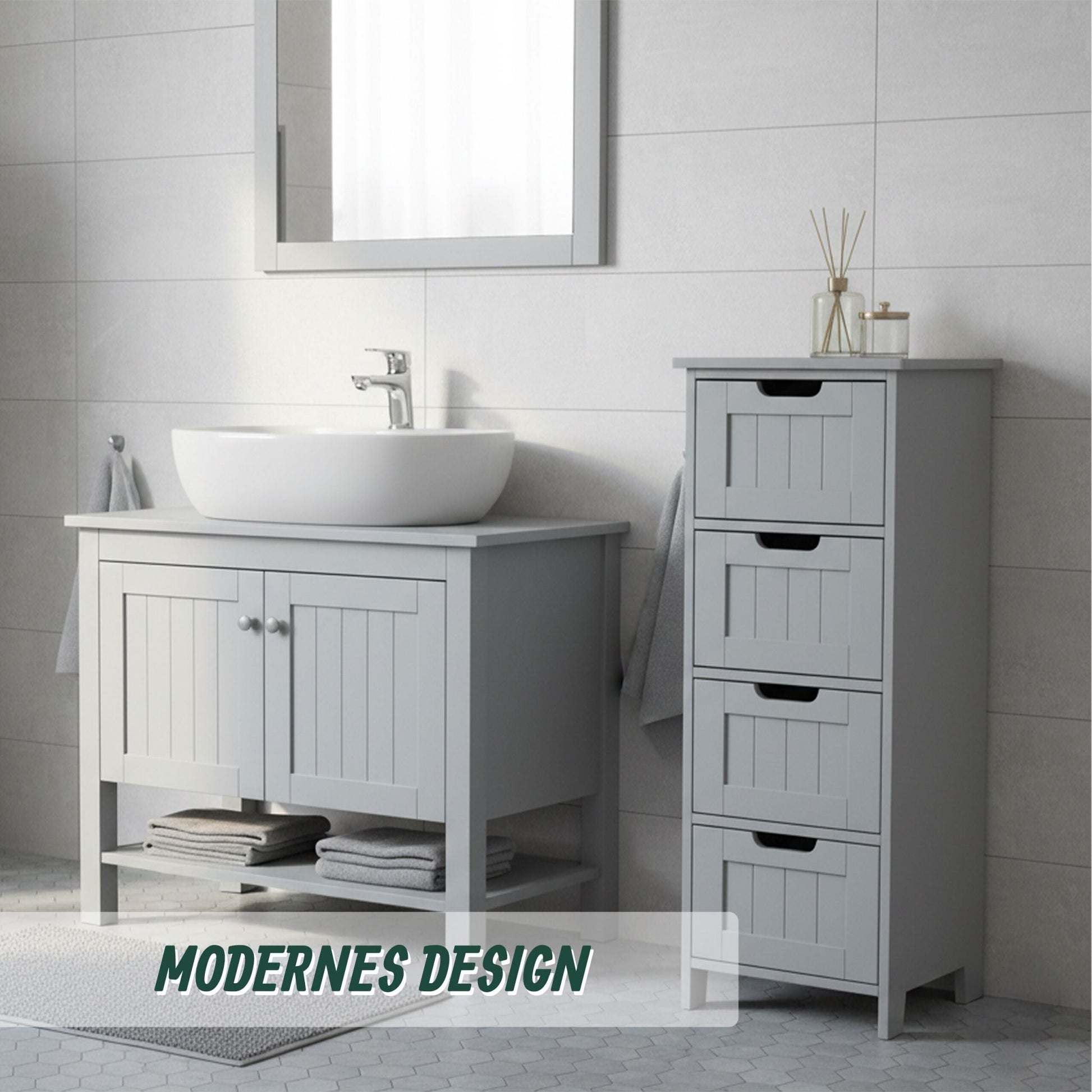 Badezimmerschrank mit 4 Schubladen Grau von Relaxdays