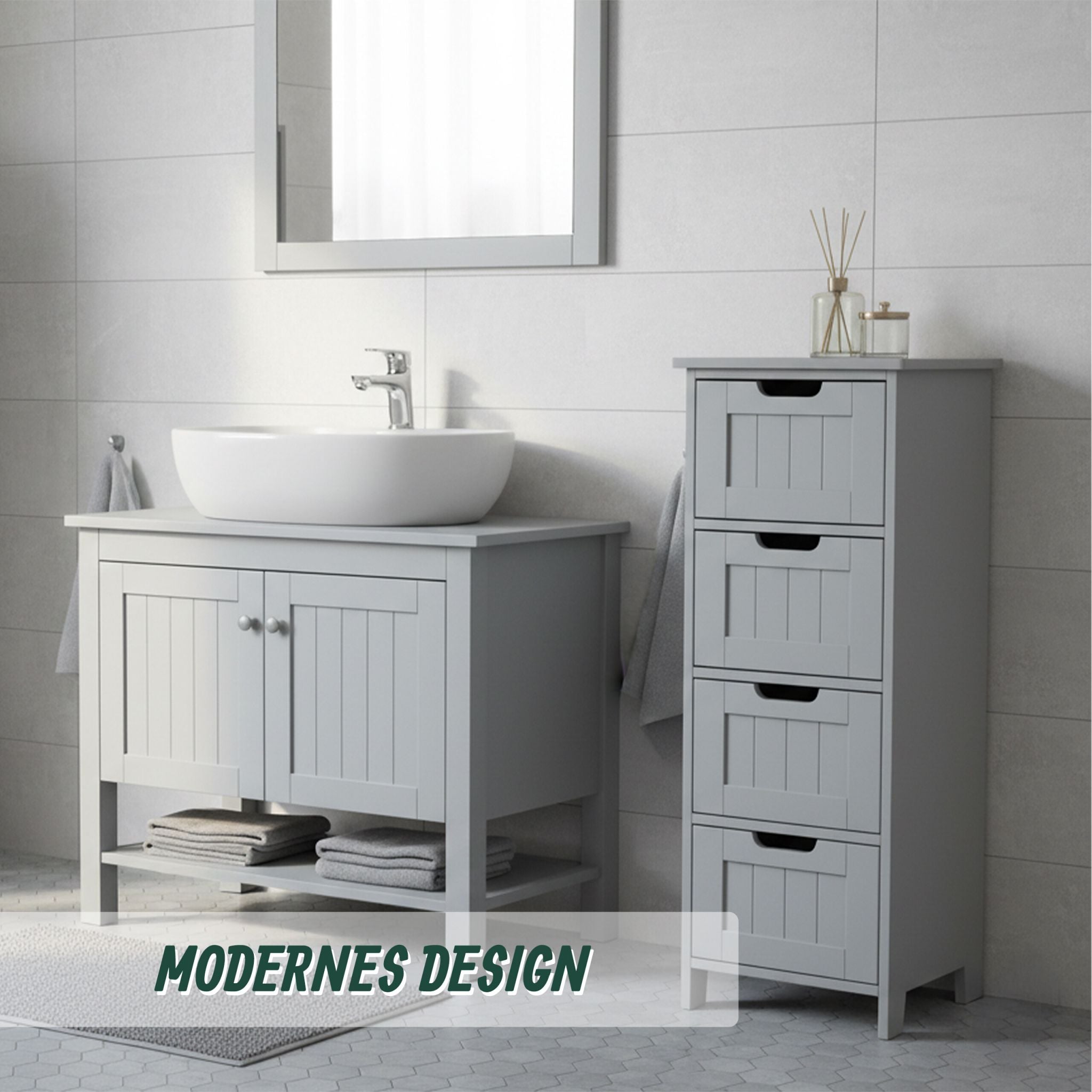 Badezimmerschrank mit 4 Schubladen Grau von Relaxdays