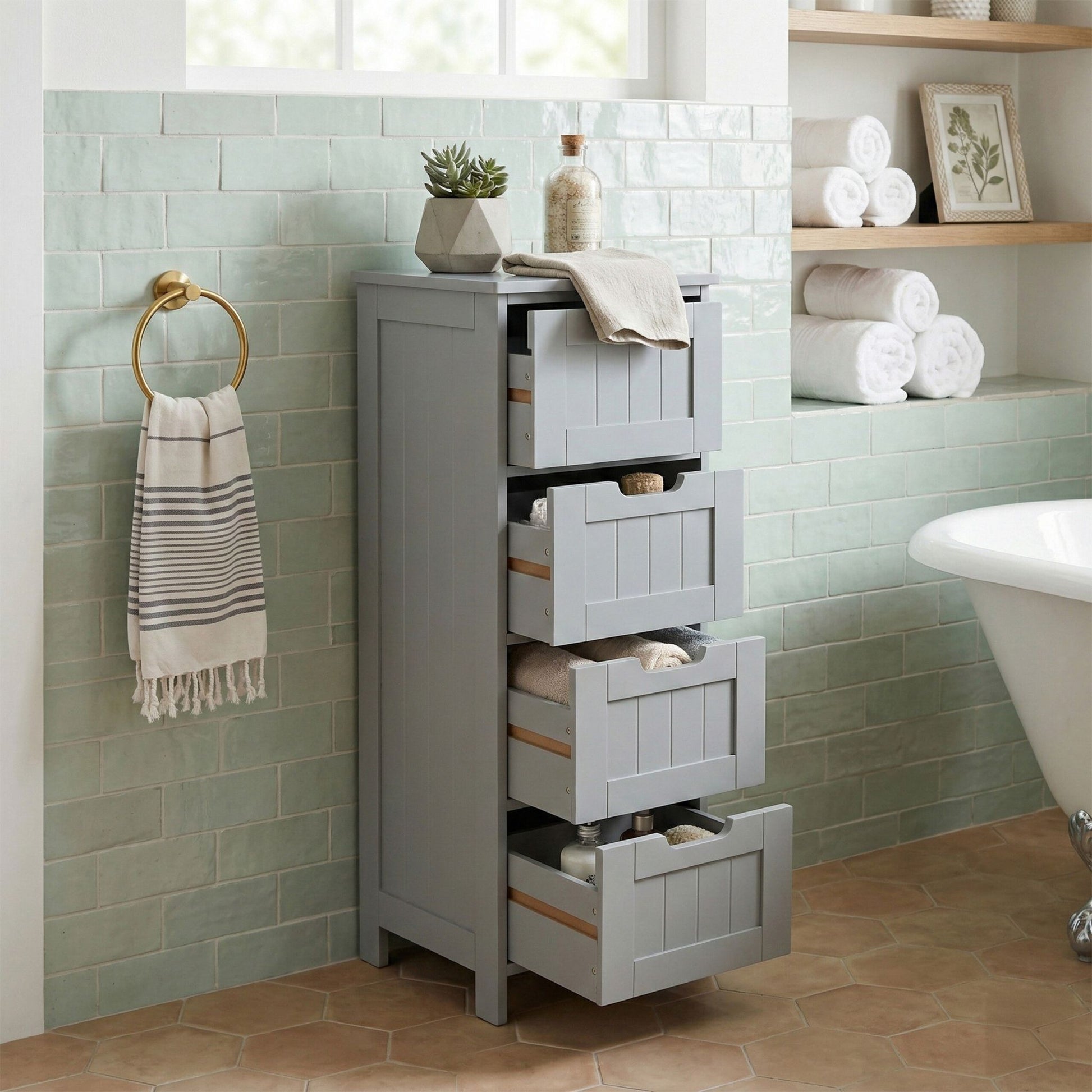 Badezimmerschrank mit 4 Schubladen Grau von Relaxdays