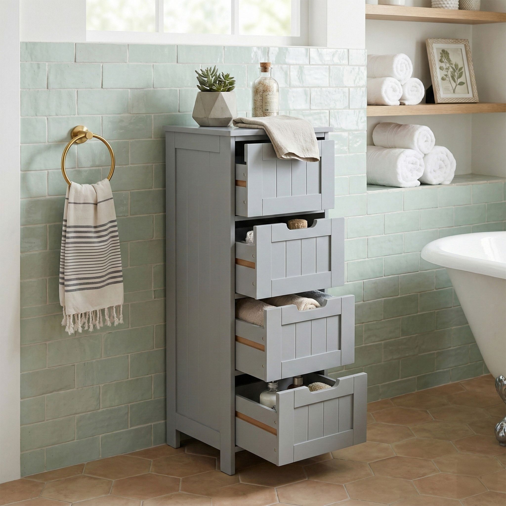 Badezimmerschrank mit 4 Schubladen Grau von Relaxdays