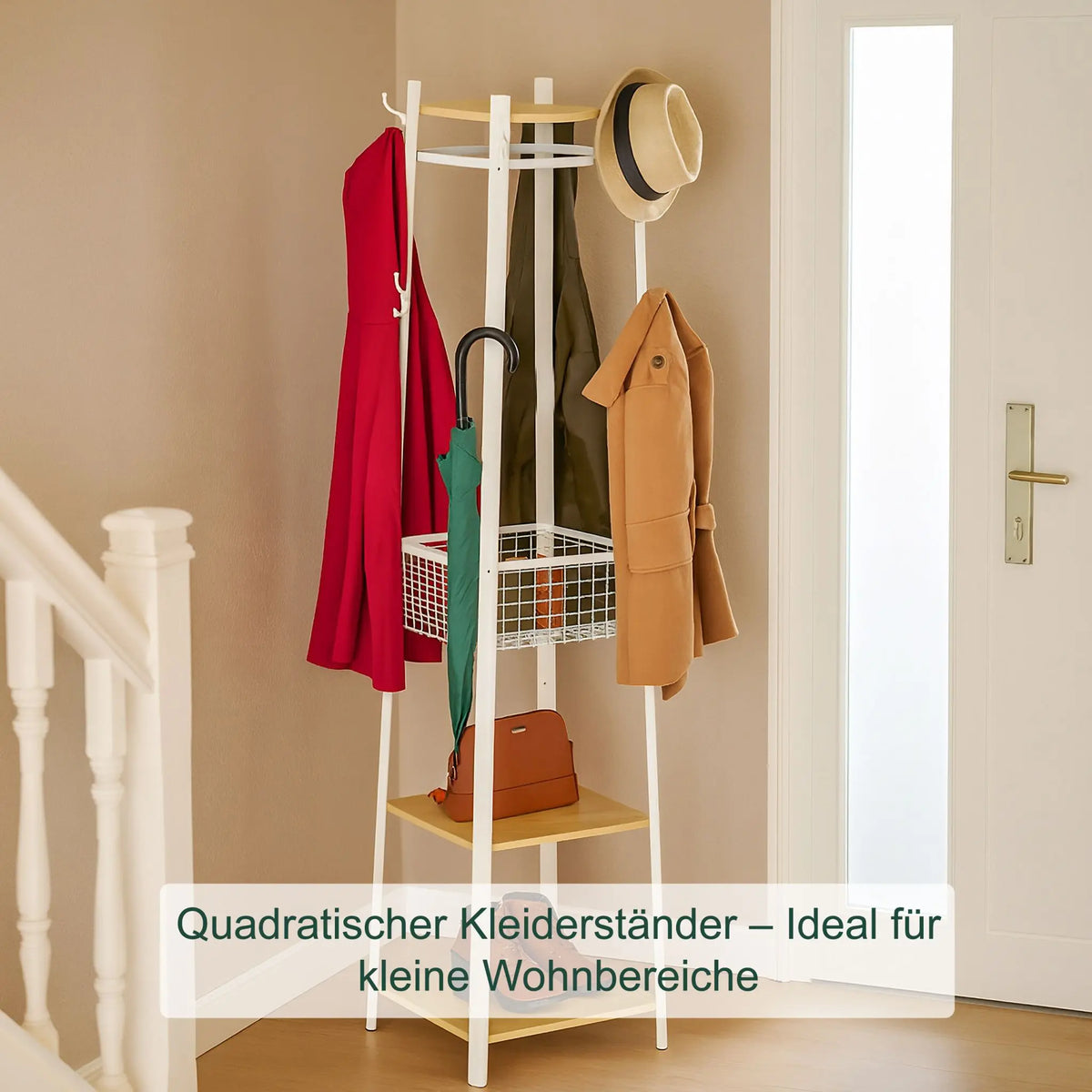 Garderobenständer Haken, Ablagen & Korb Weiss-Hellbraun von Relaxdays