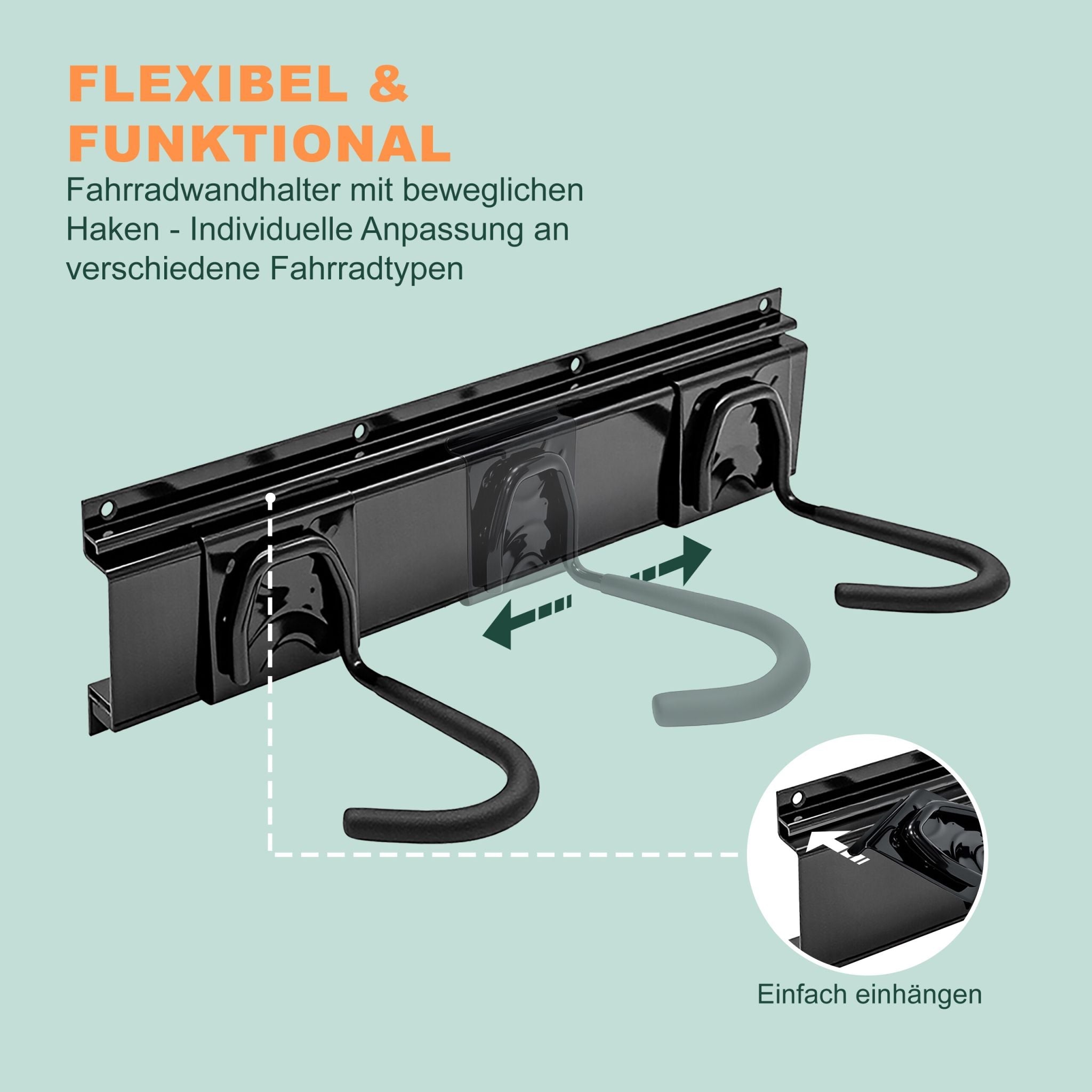 Fahrrad Wandhalterung mit Schiene Schwarz von Relaxdays