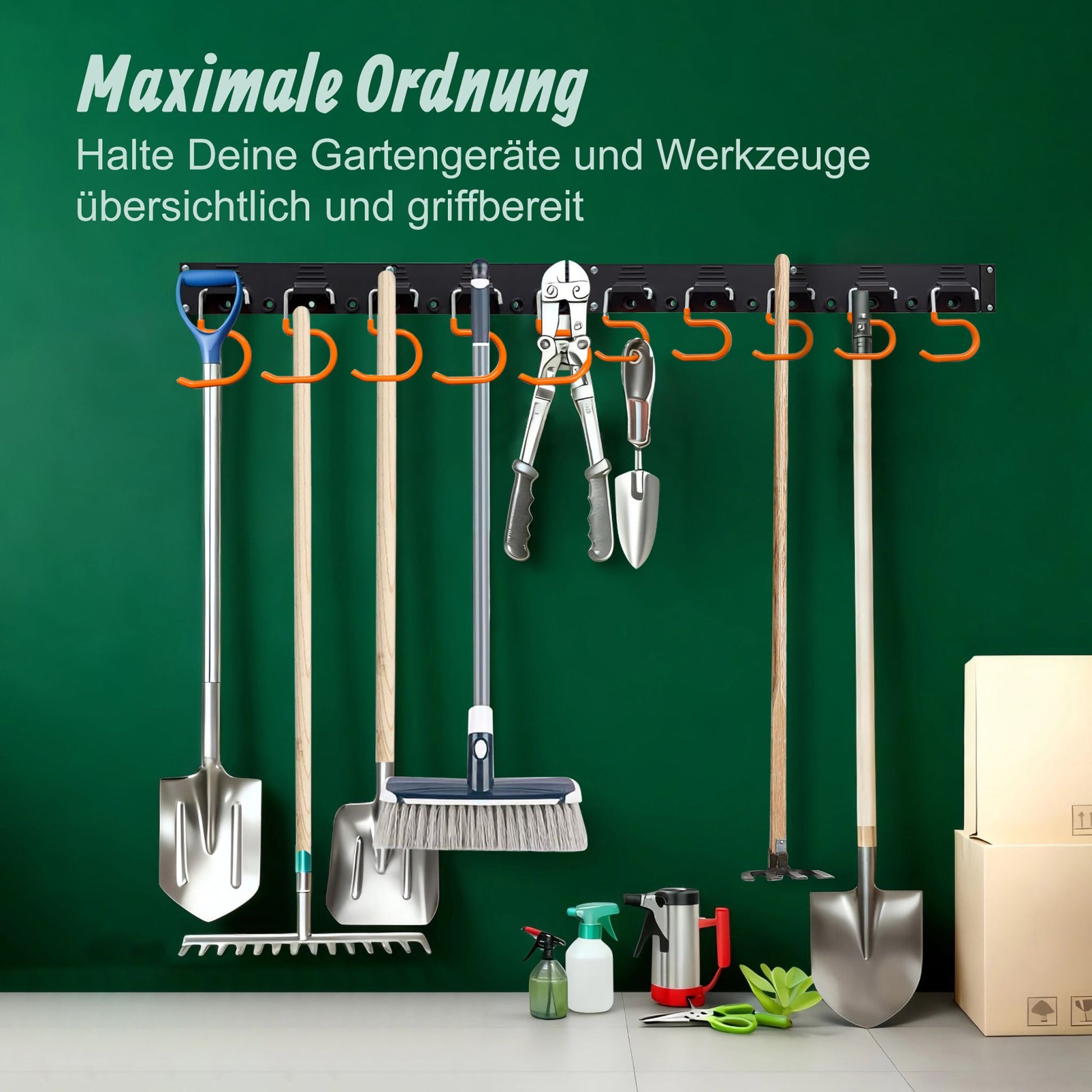 Gartengerätehalter Wand Orange-Schwarz-Silber von Relaxdays