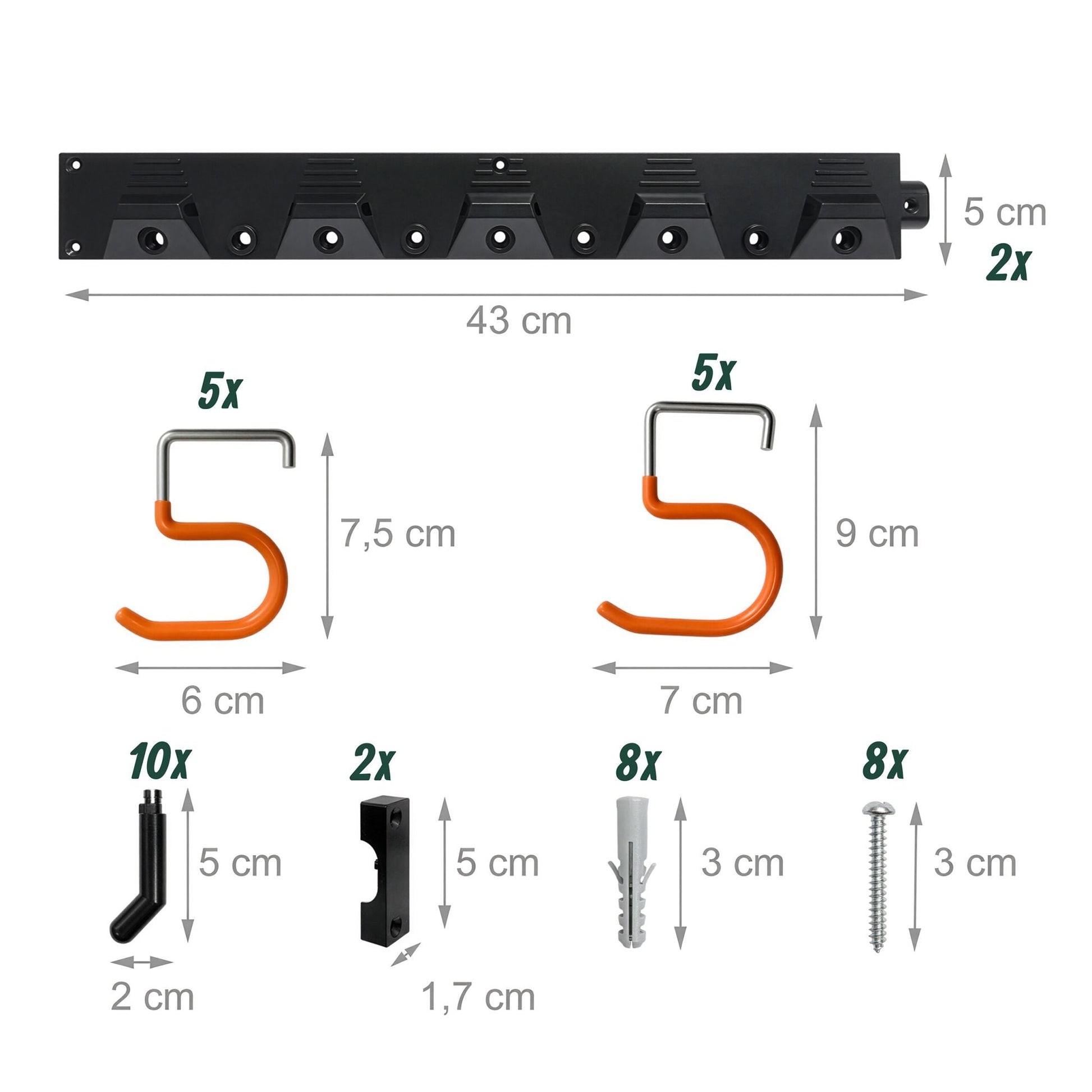 Gartengerätehalter Wand Orange-Schwarz-Silber von Relaxdays