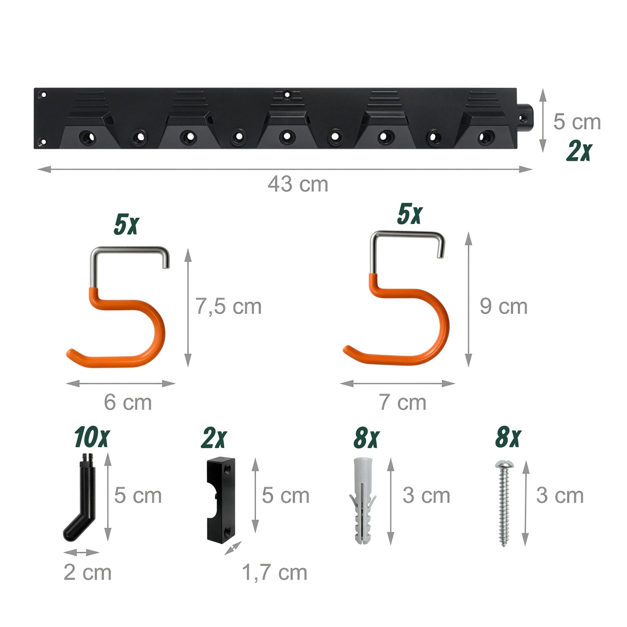Gartengerätehalter Wand Orange-Schwarz-Silber von Relaxdays