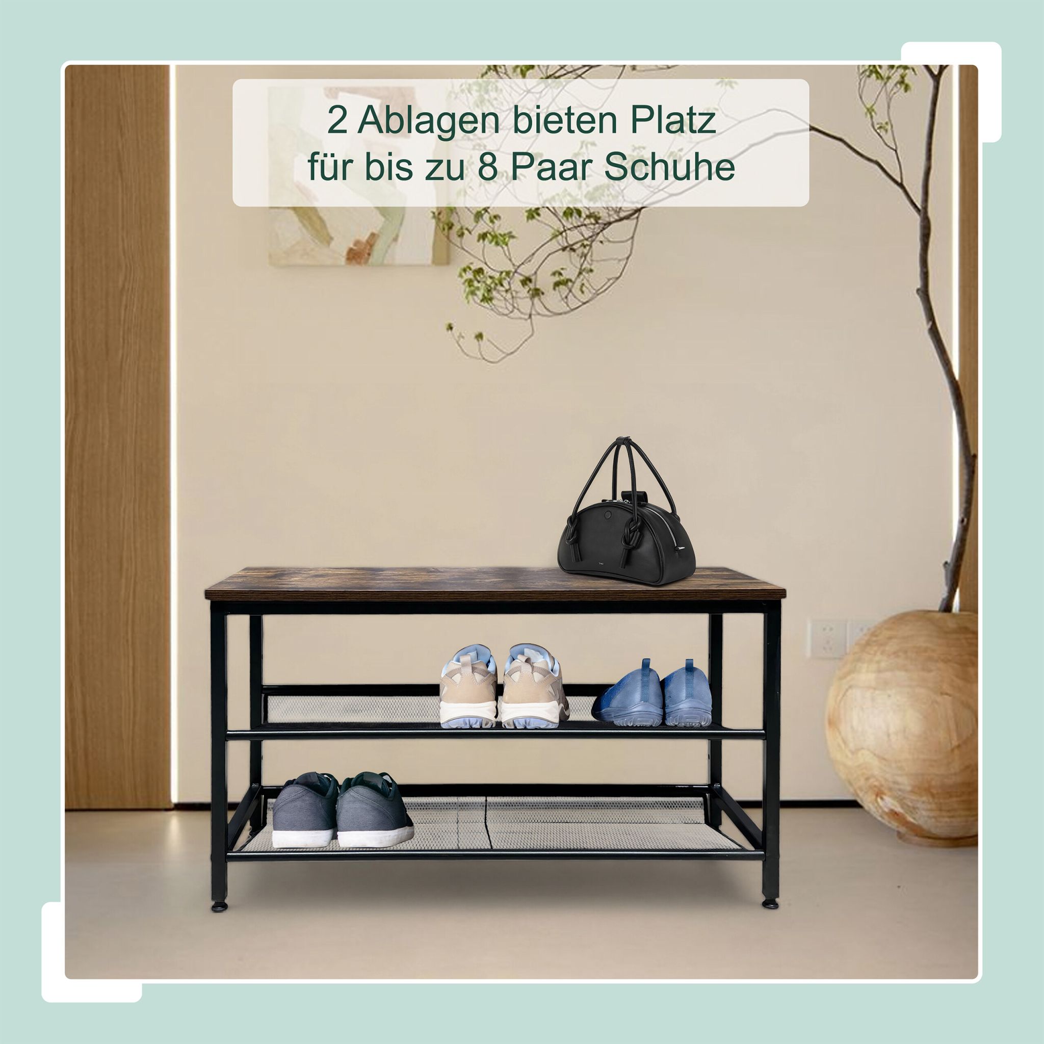 Schuhregal Industrial Style Braun-Schwarz von Relaxdays